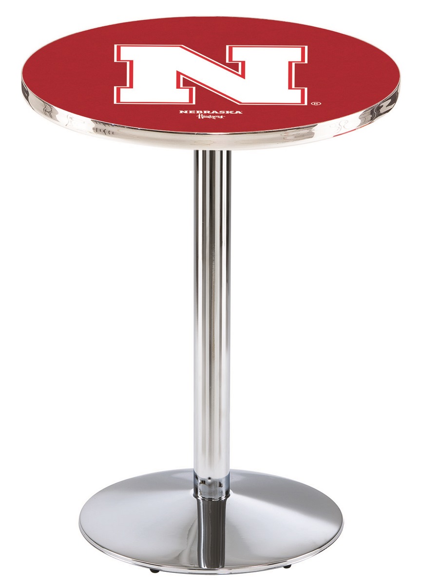 L214 University of Nebraska 42" Tall - 36" Top Pub Table with Chrome Finish