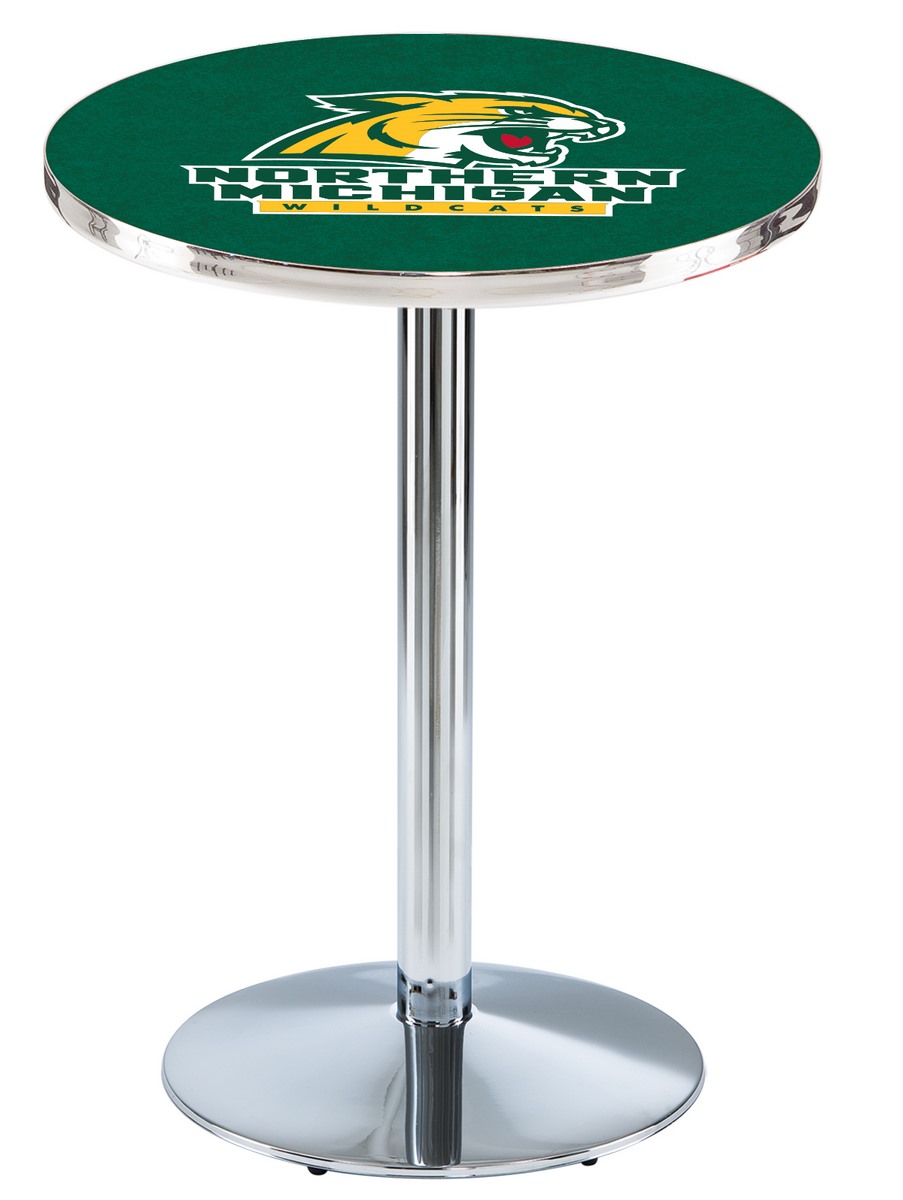 L214 Northern Michigan University 42" Tall - 36" Top Pub Table with Chrome Finish
