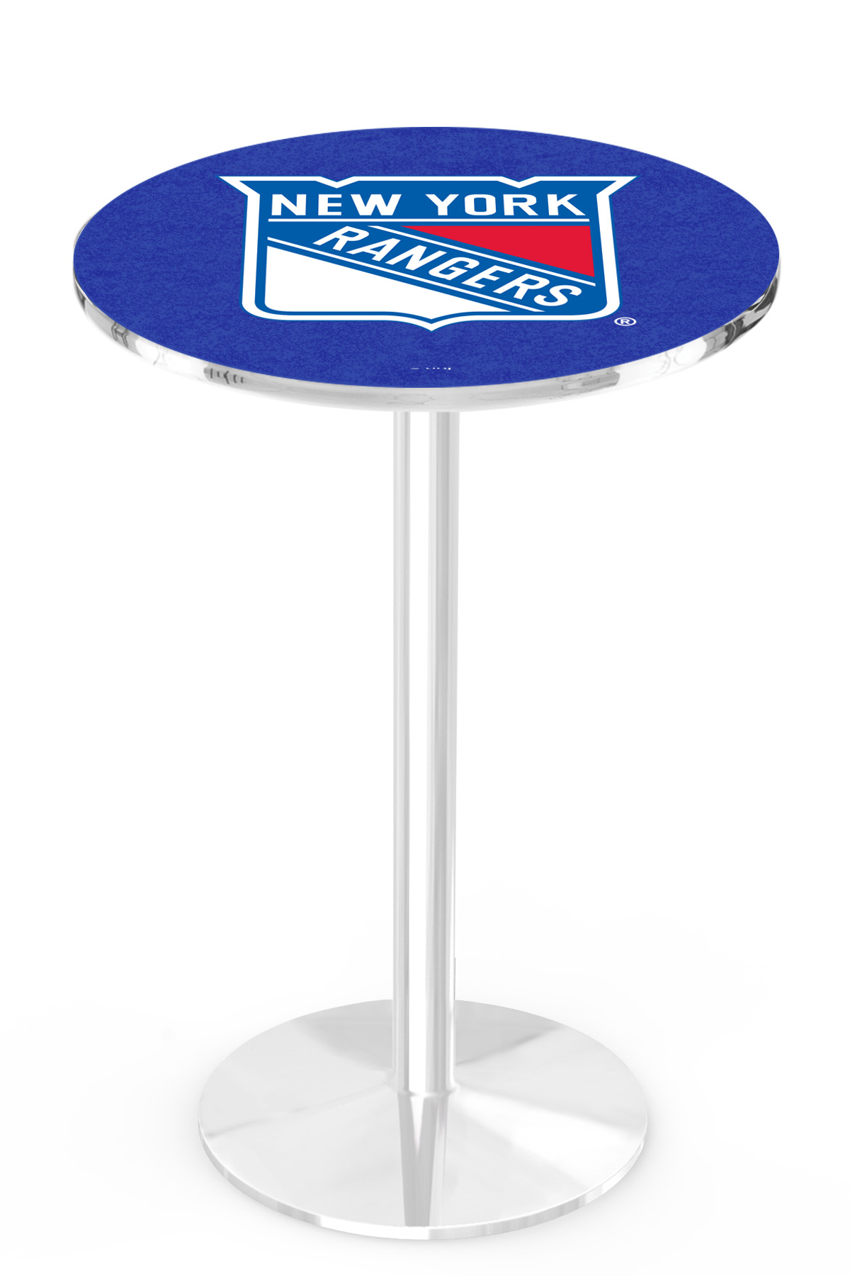 L214 New York Rangers 42" Tall - 36" Top Pub Table with Chrome Finish