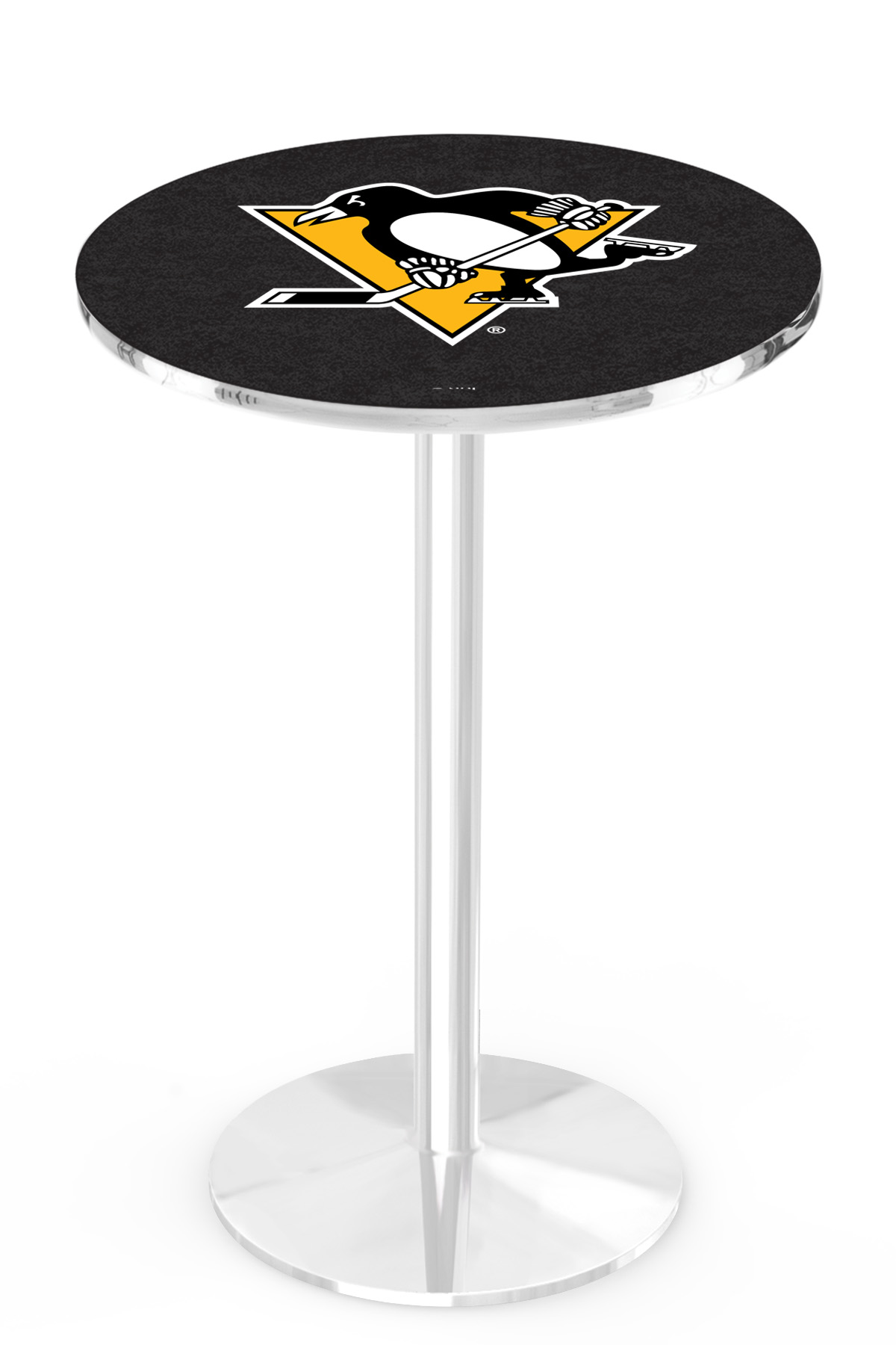L214 Pittsburgh Penguins 42" Tall - 36" Top Pub Table with Chrome Finish