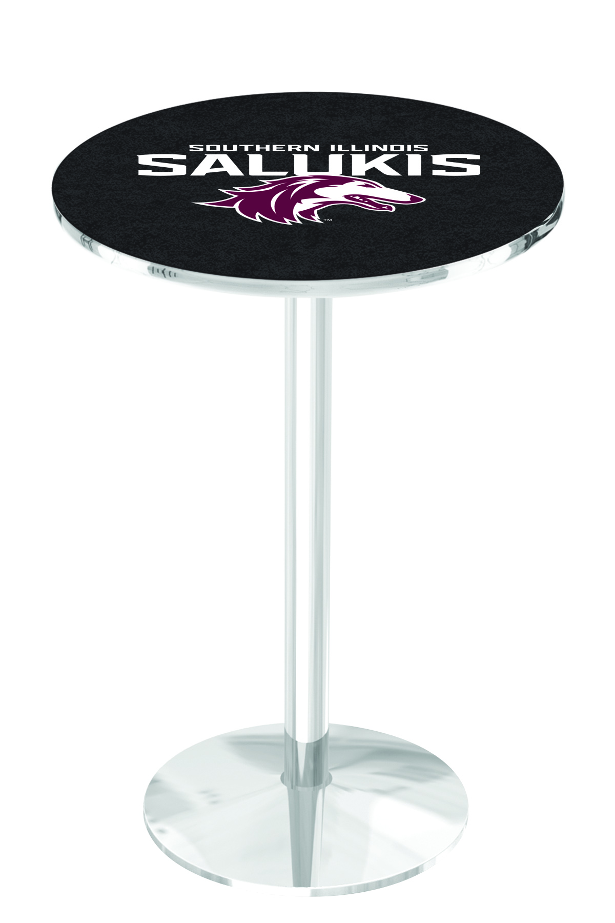 L214 Southern Illinois University 42" Tall - 36" Top Pub Table with Chrome Finish