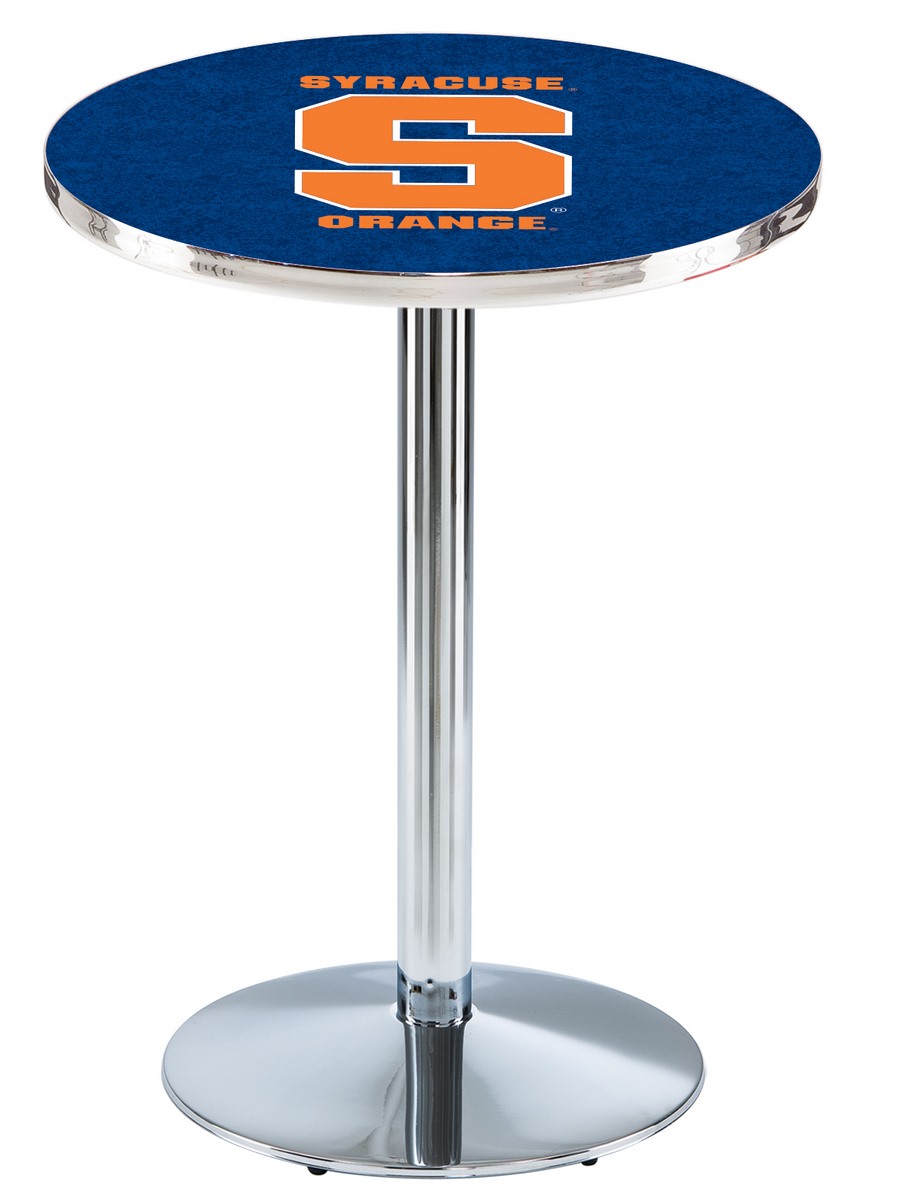 L214 Syracuse University 42" Tall - 36" Top Pub Table with Chrome Finish