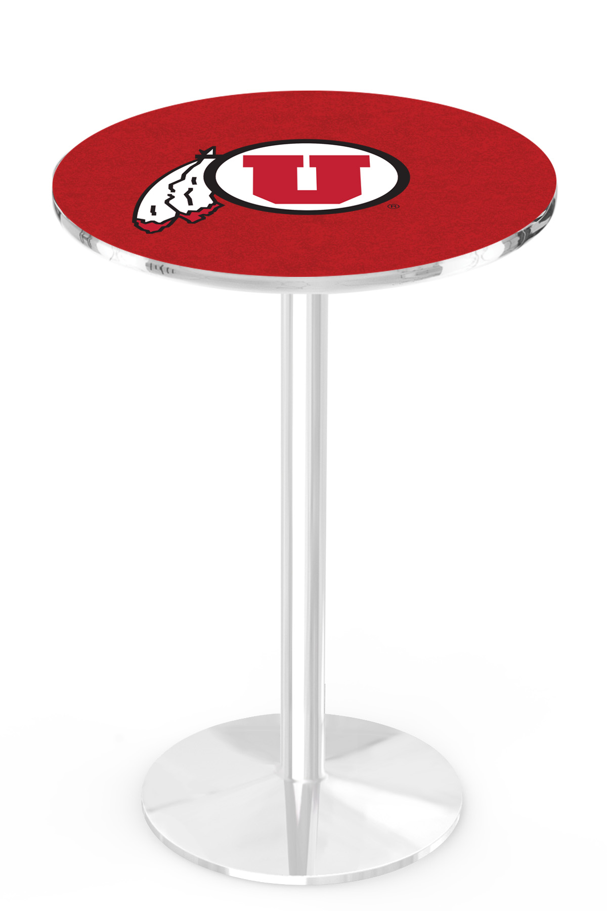 L214 University of Utah 42" Tall - 36" Top Pub Table with Chrome Finish