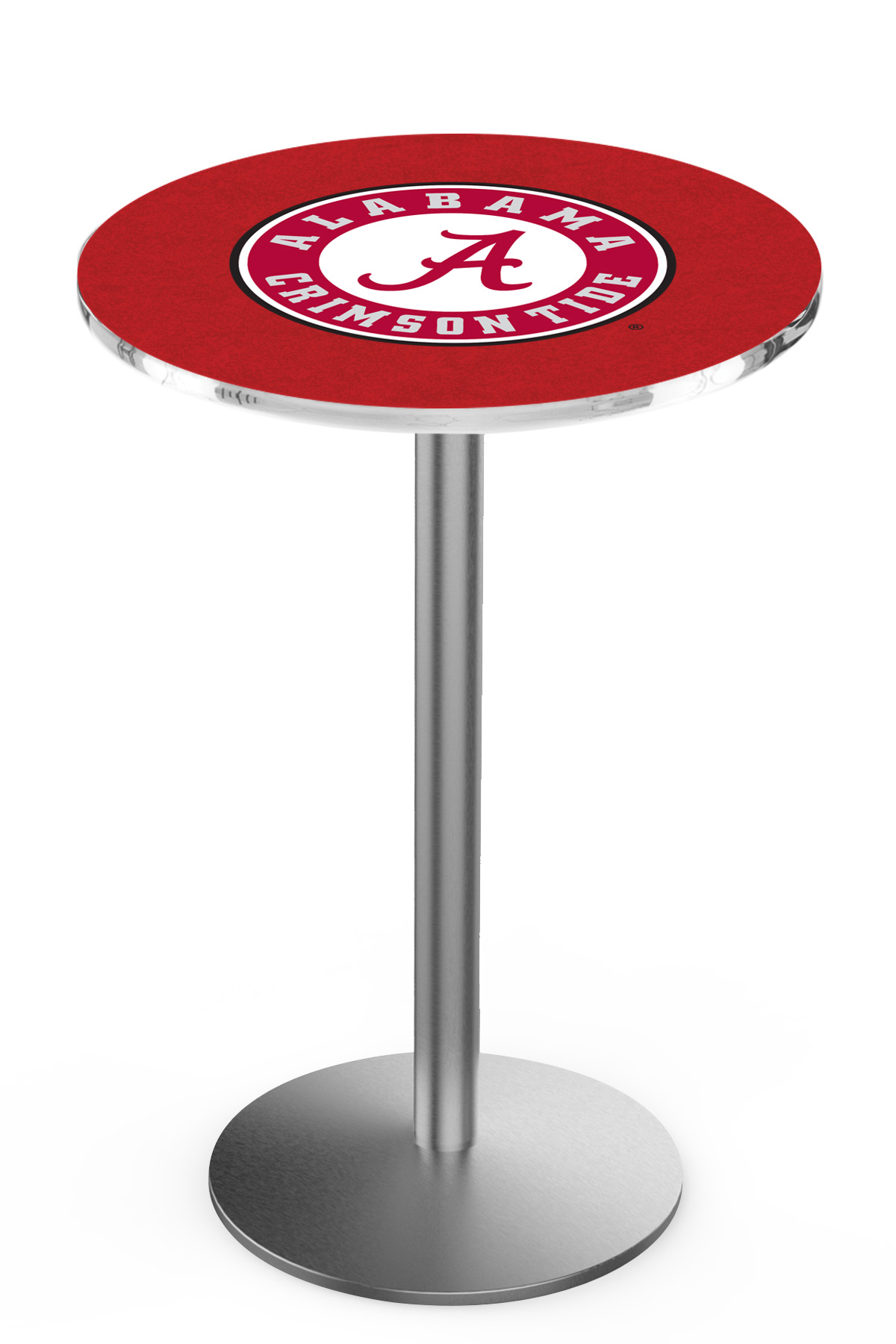 L214 University of Alabama (Script A) 42" Tall - 36" Top Pub Table with Stainless Finish