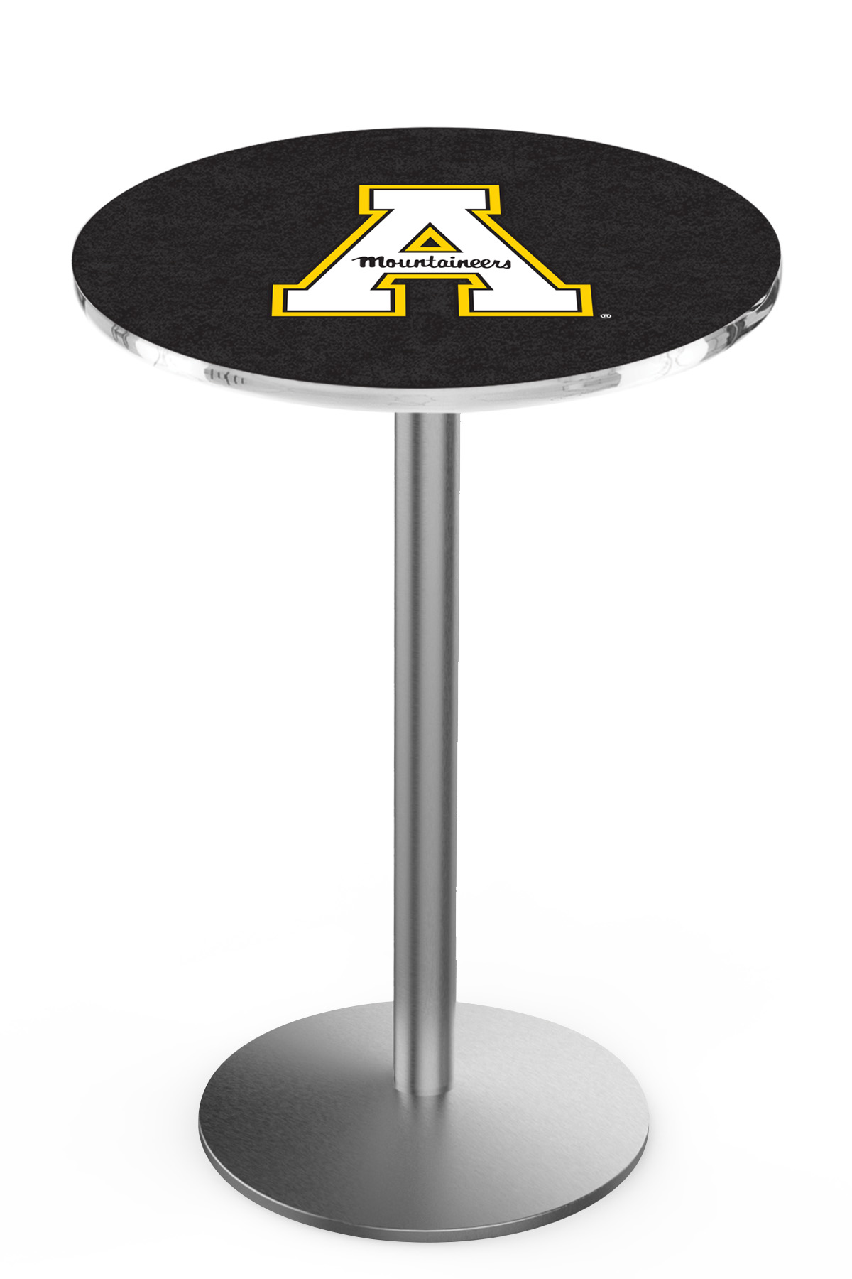 L214 Appalachian State University 42" Tall - 36" Top Pub Table with Stainless Finish