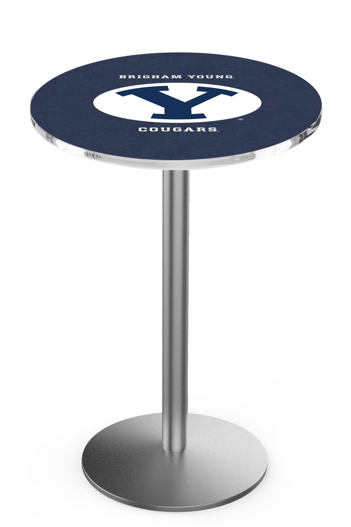 L214 Brigham Young University 42" Tall - 36" Top Pub Table with Stainless Finish