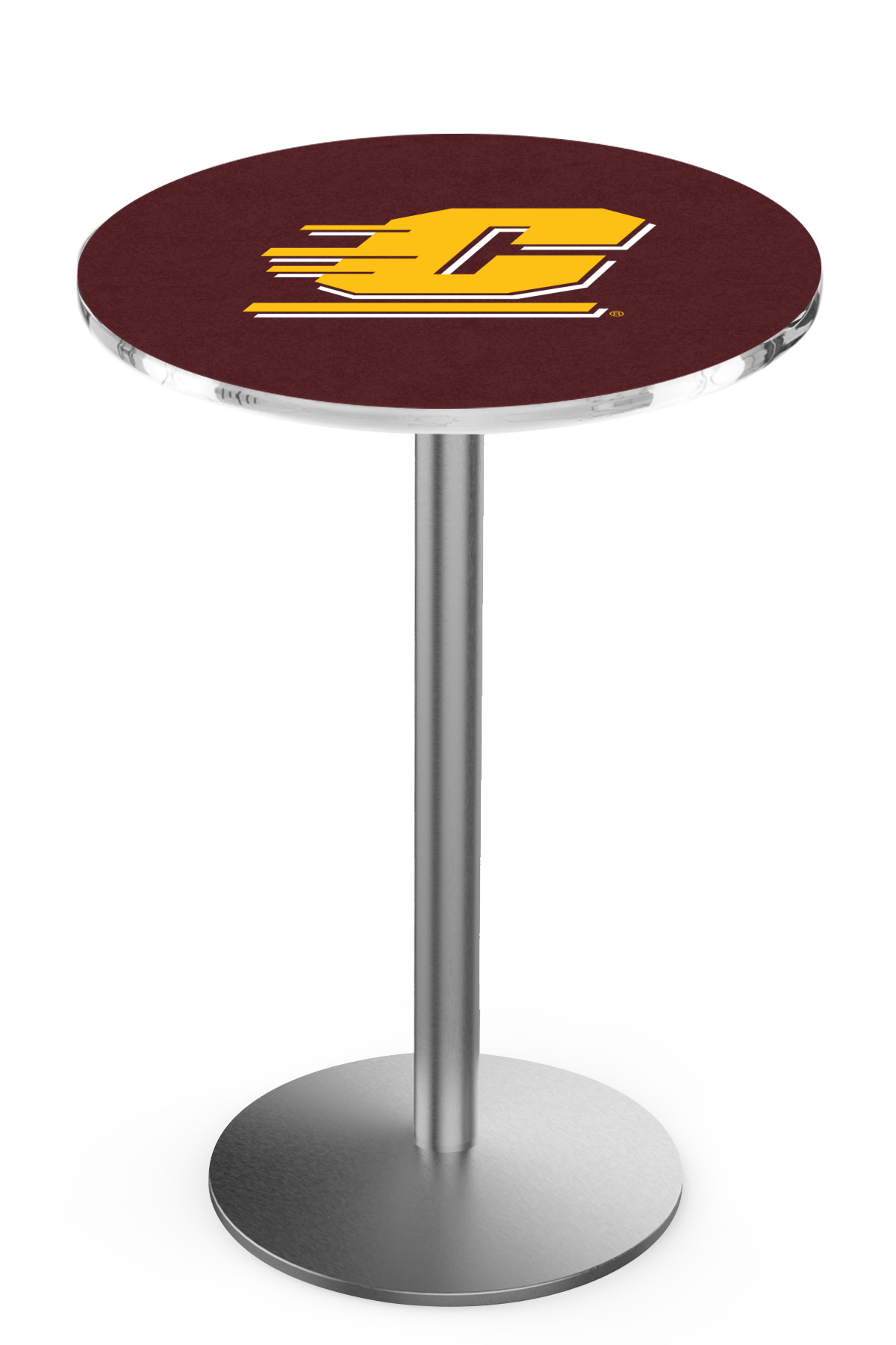 L214 Central Michigan University 42" Tall - 36" Top Pub Table with Stainless Finish