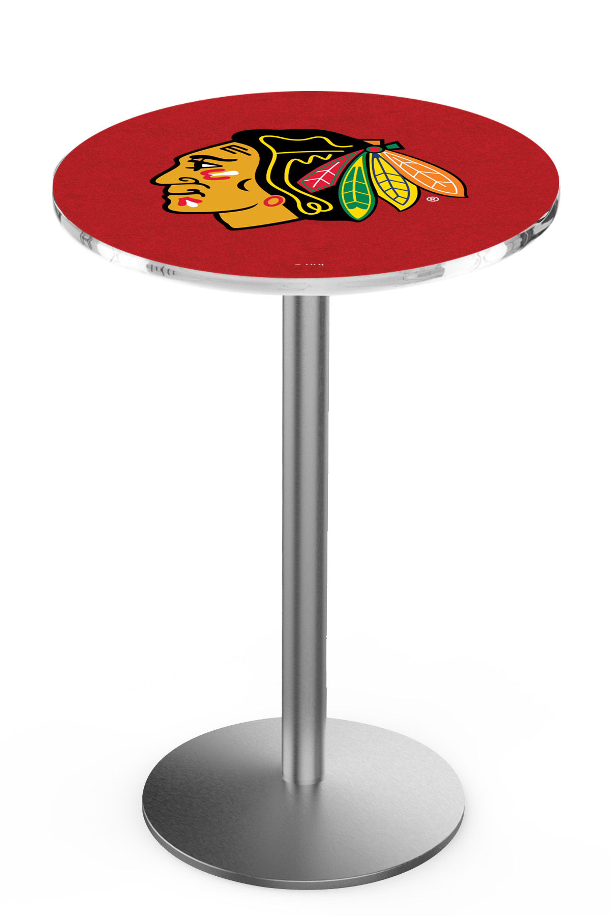 L214 Chicago Blackhawks (Red Background) 42" Tall - 36" Top Pub Table with Stainless Finish