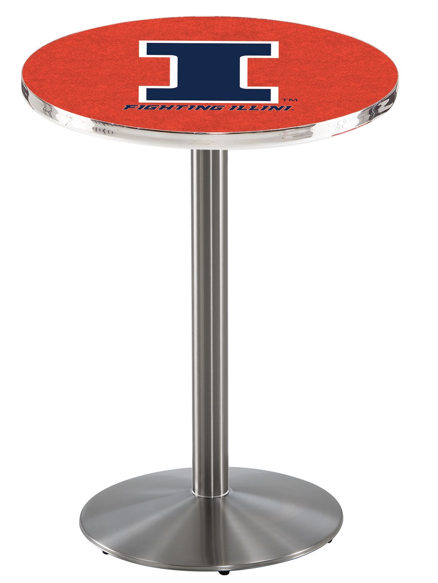 L214 University of Illinois 42" Tall - 36" Top Pub Table with Stainless Finish