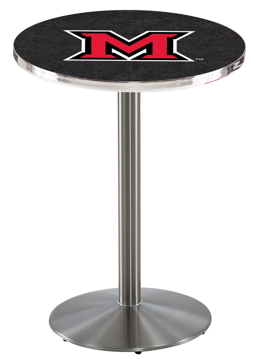 L214 Miami University (OH) 42" Tall - 36" Top Pub Table with Stainless Finish