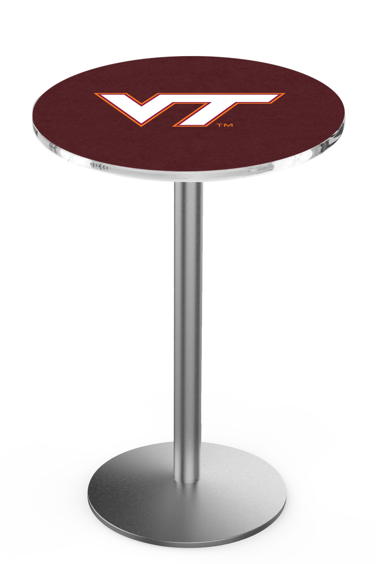 L214 Virginia Tech University 42" Tall - 36" Top Pub Table with Stainless Finish