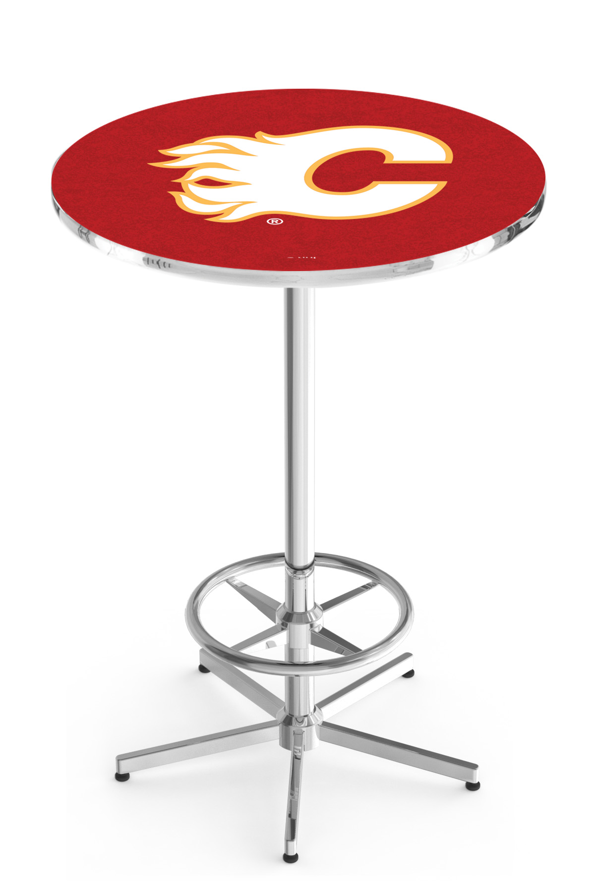 L216 Calgary Flames 42" Tall - 36" Top Pub Table with Chrome Finish