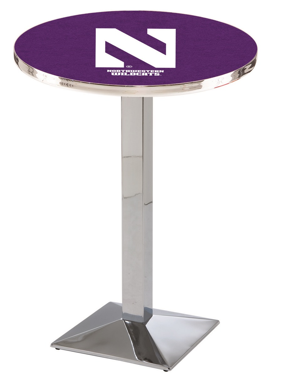 L217 Northwestern University 36" Tall - 36" Top Pub Table with Chrome Finish