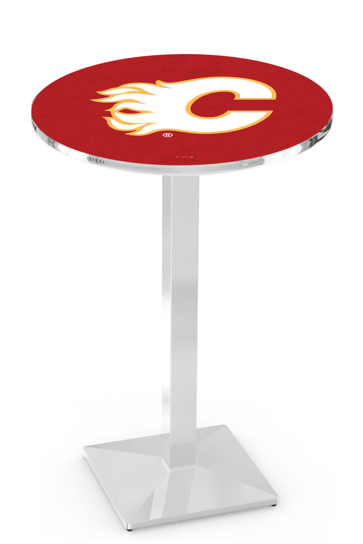 L217 Calgary Flames 42" Tall - 36" Top Pub Table with Chrome Finish