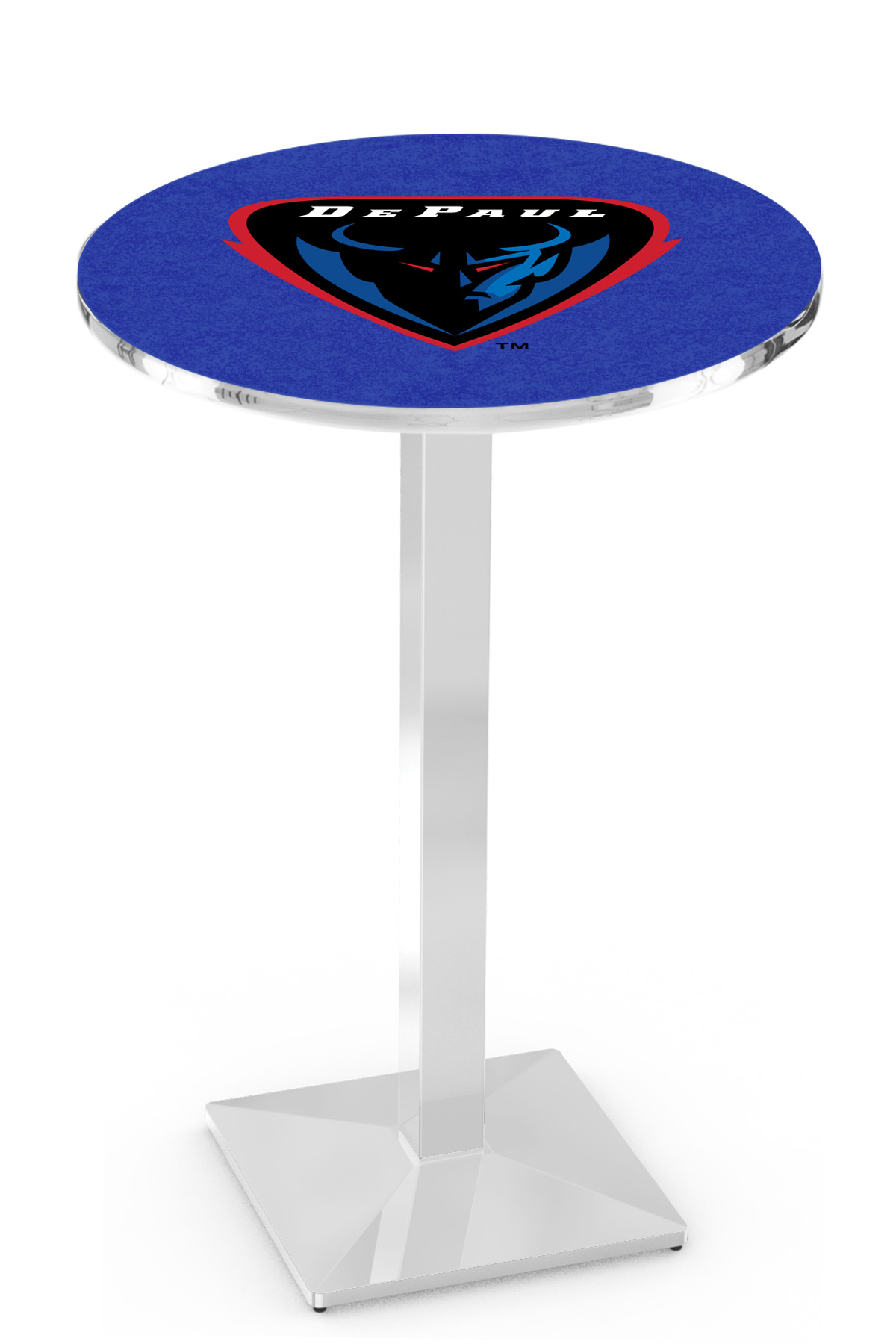 L217 DePaul University 42" Tall - 36" Top Pub Table with Chrome Finish