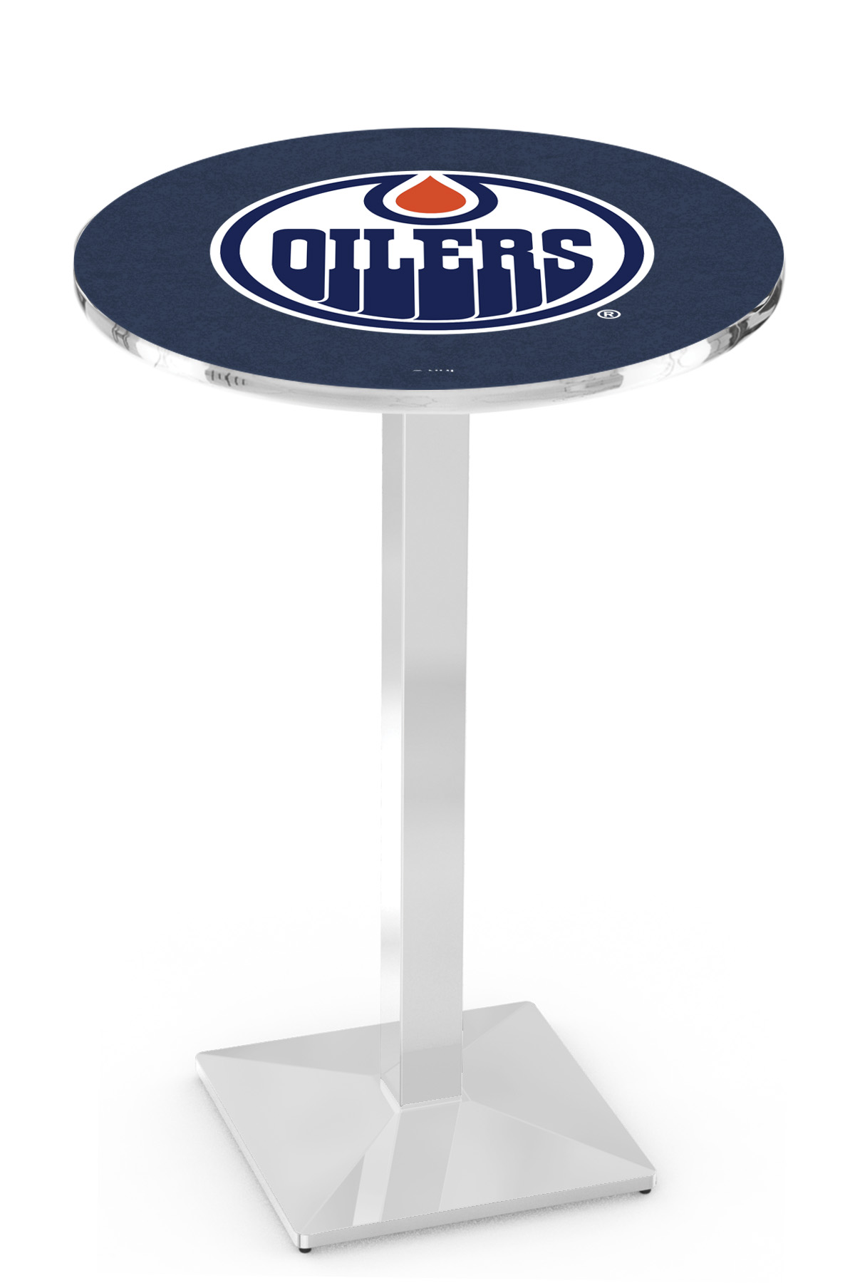 L217 Edmonton Oilers 42" Tall - 36" Top Pub Table with Chrome Finish
