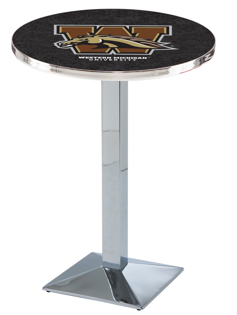L217 Western Michigan University 42" Tall - 36" Top Pub Table with Chrome Finish