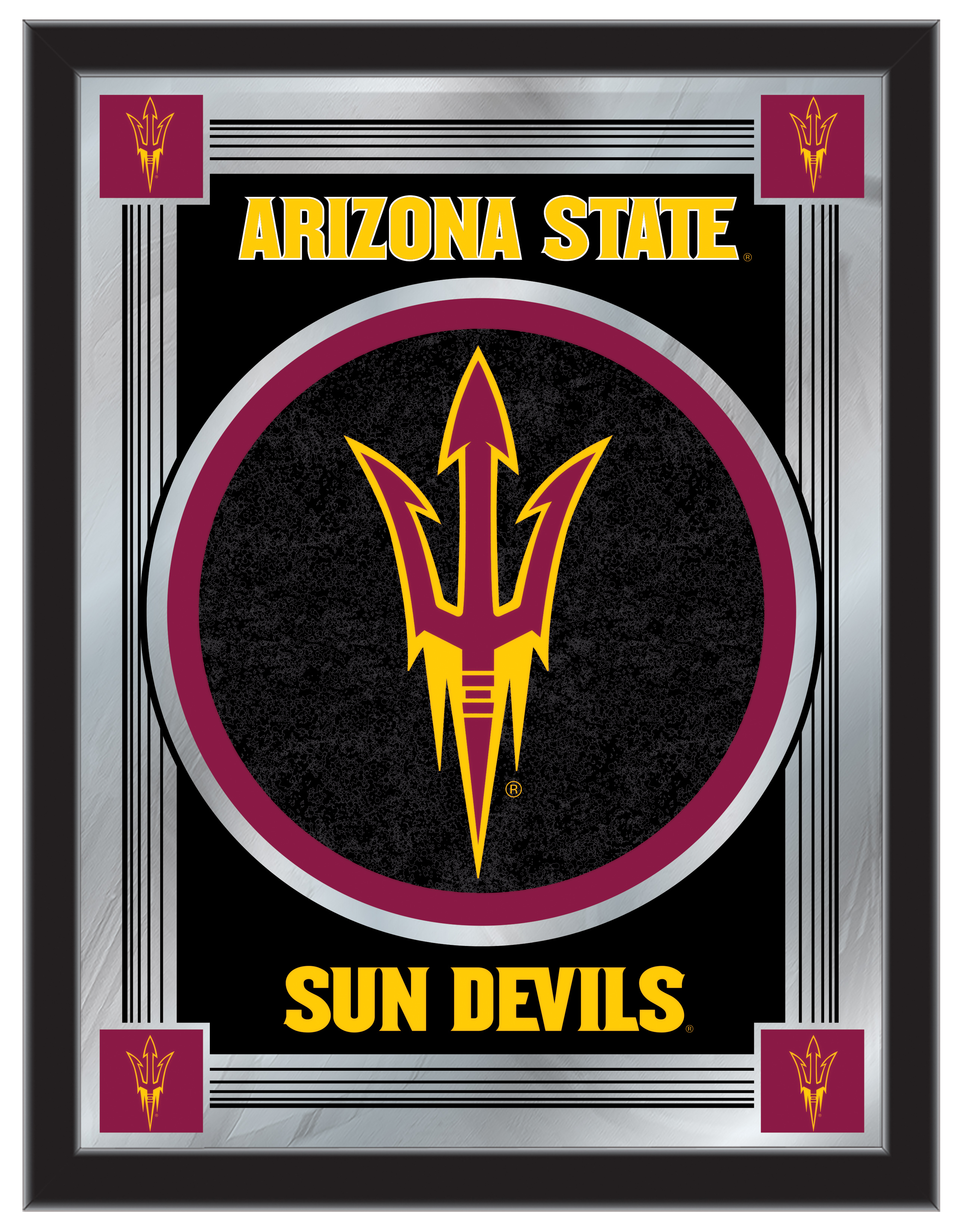MLogoArizSt-F Arizona State Mirror with Sun Devils Pitchfork Logo, Wood Frame