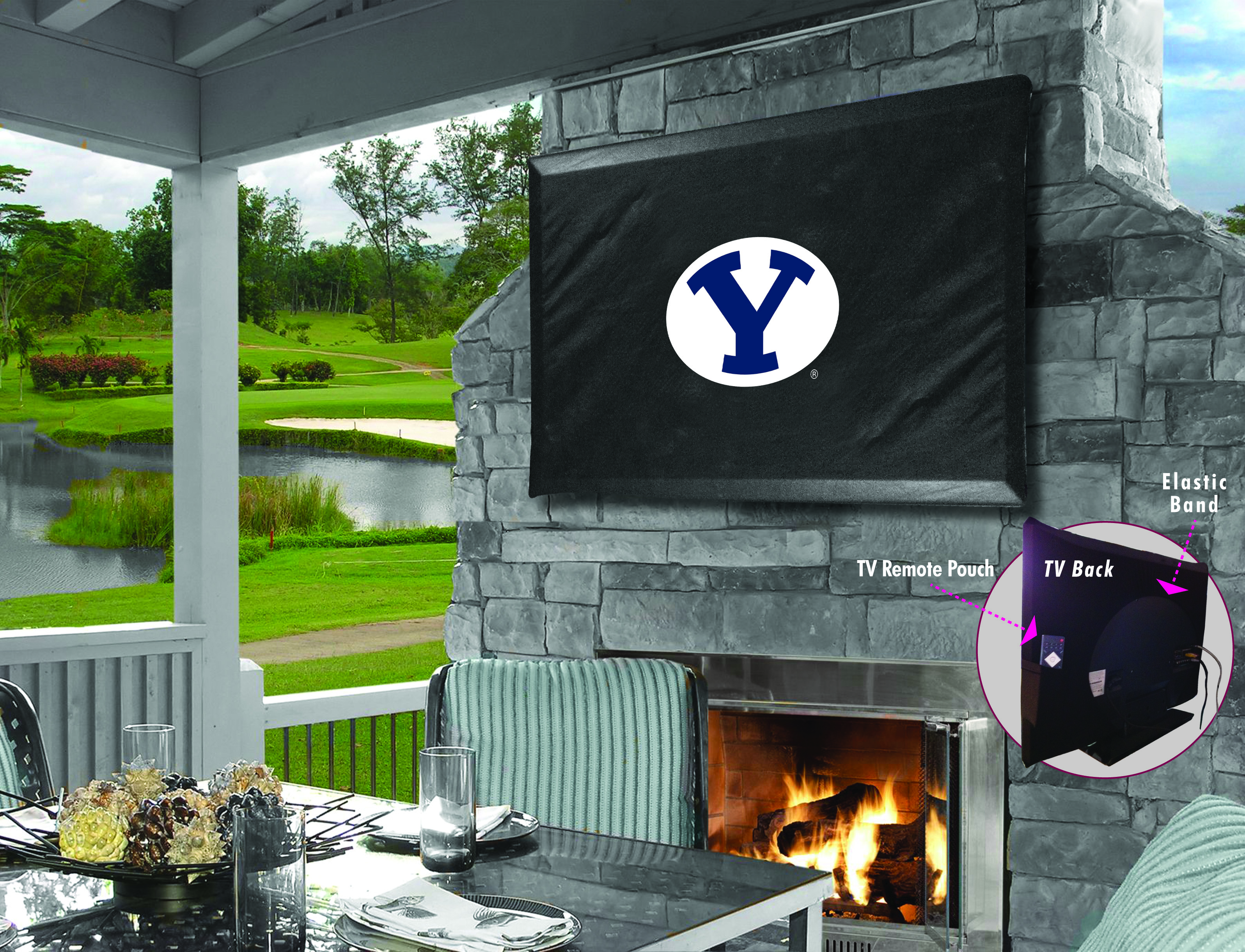 TV60BrigYn Brigham Young University Vinyl TV Cover, Black