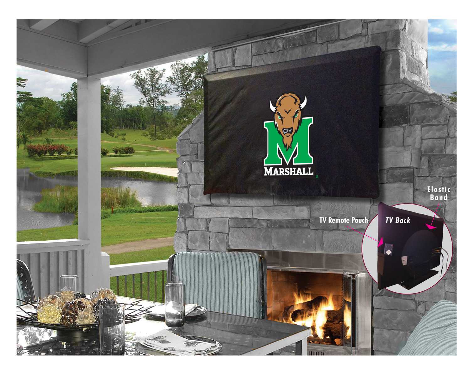 TV60Mrshll Marshall University Vinyl TV Cover, Black