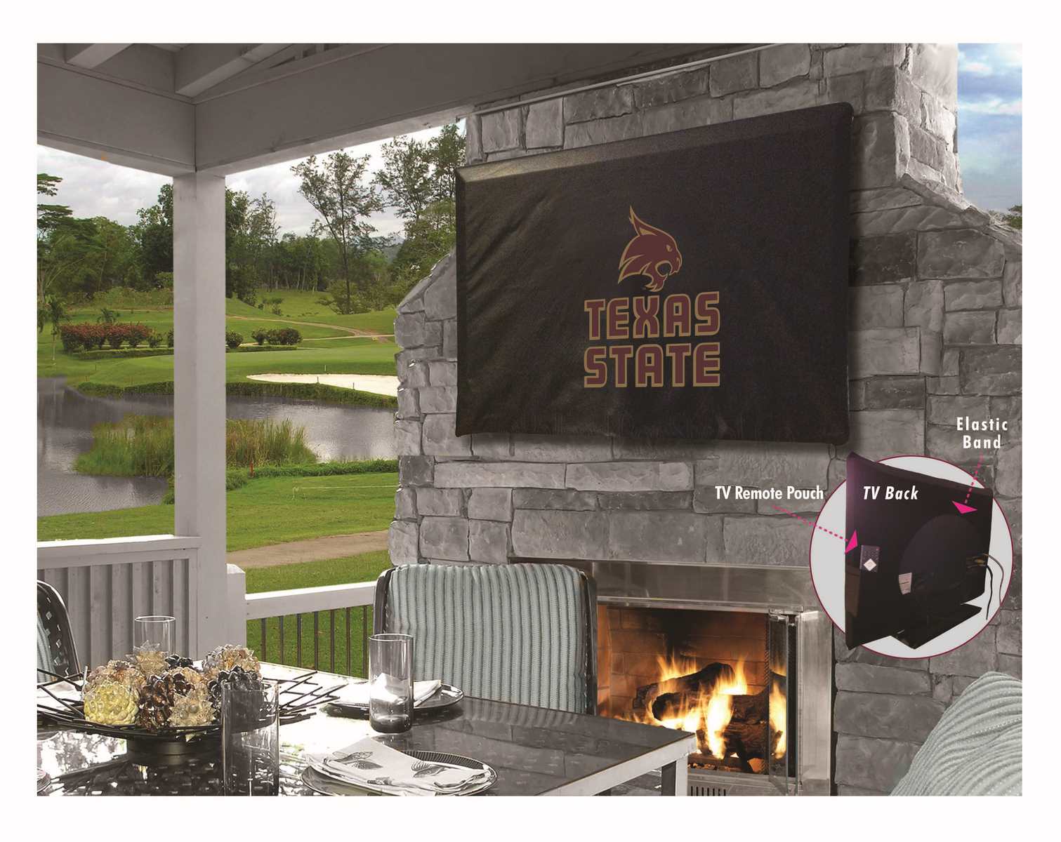 TV60TexsSt Texas State University Vinyl TV Cover, Black