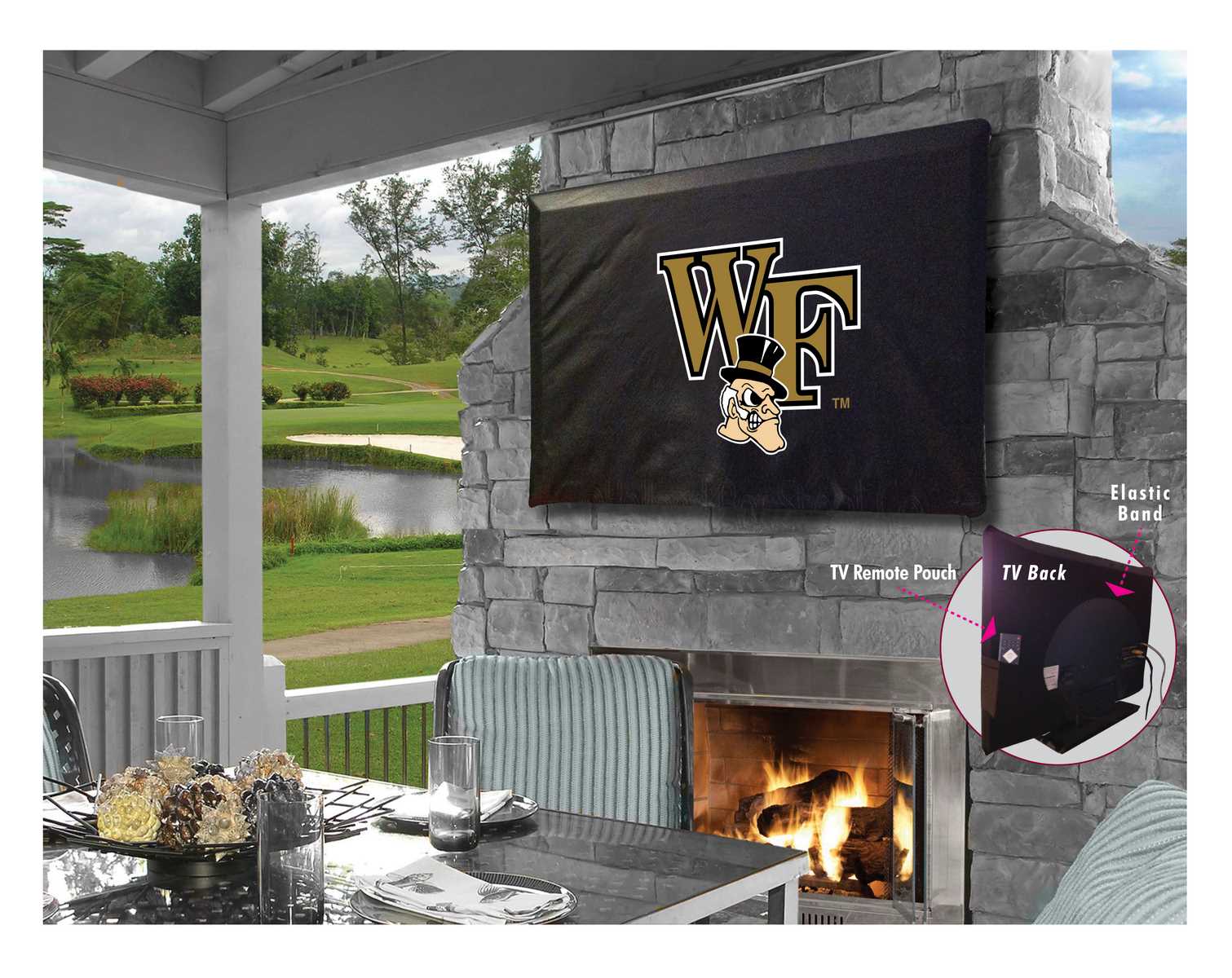 TV30WakeFr Wake forest University Vinyl TV Cover, Black