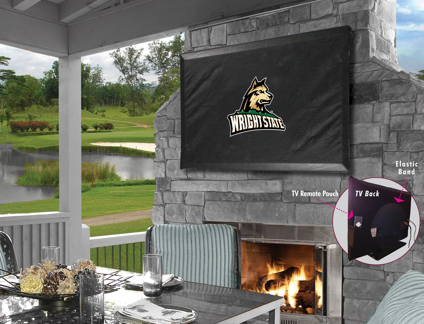 TV50WrtStU Wright State University Vinyl TV Cover, Black