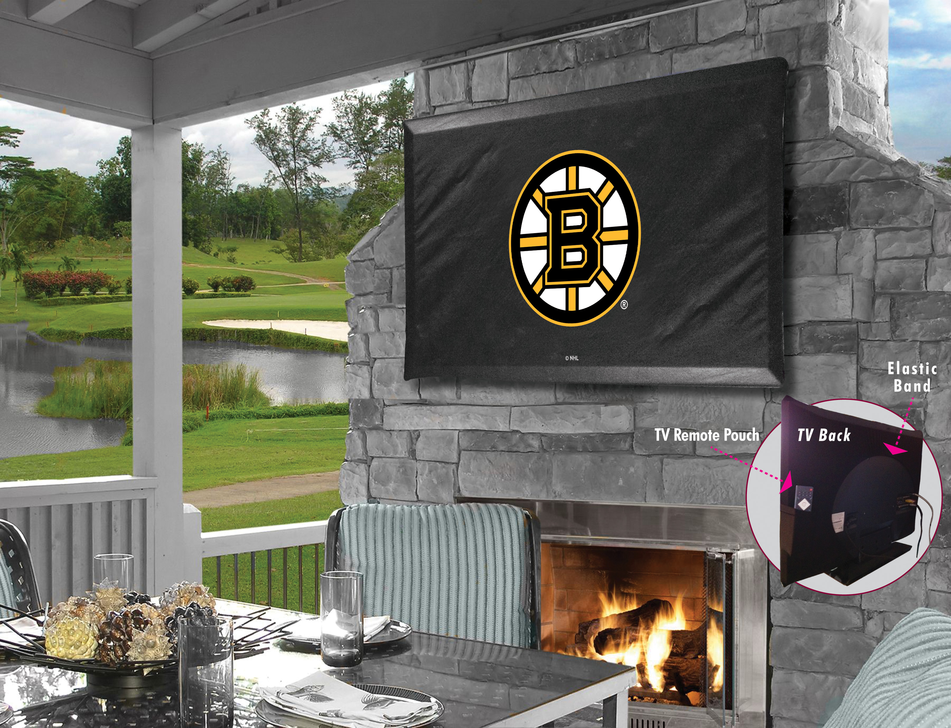 TV60BosBru Boston Bruins Vinyl TV Cover, Black