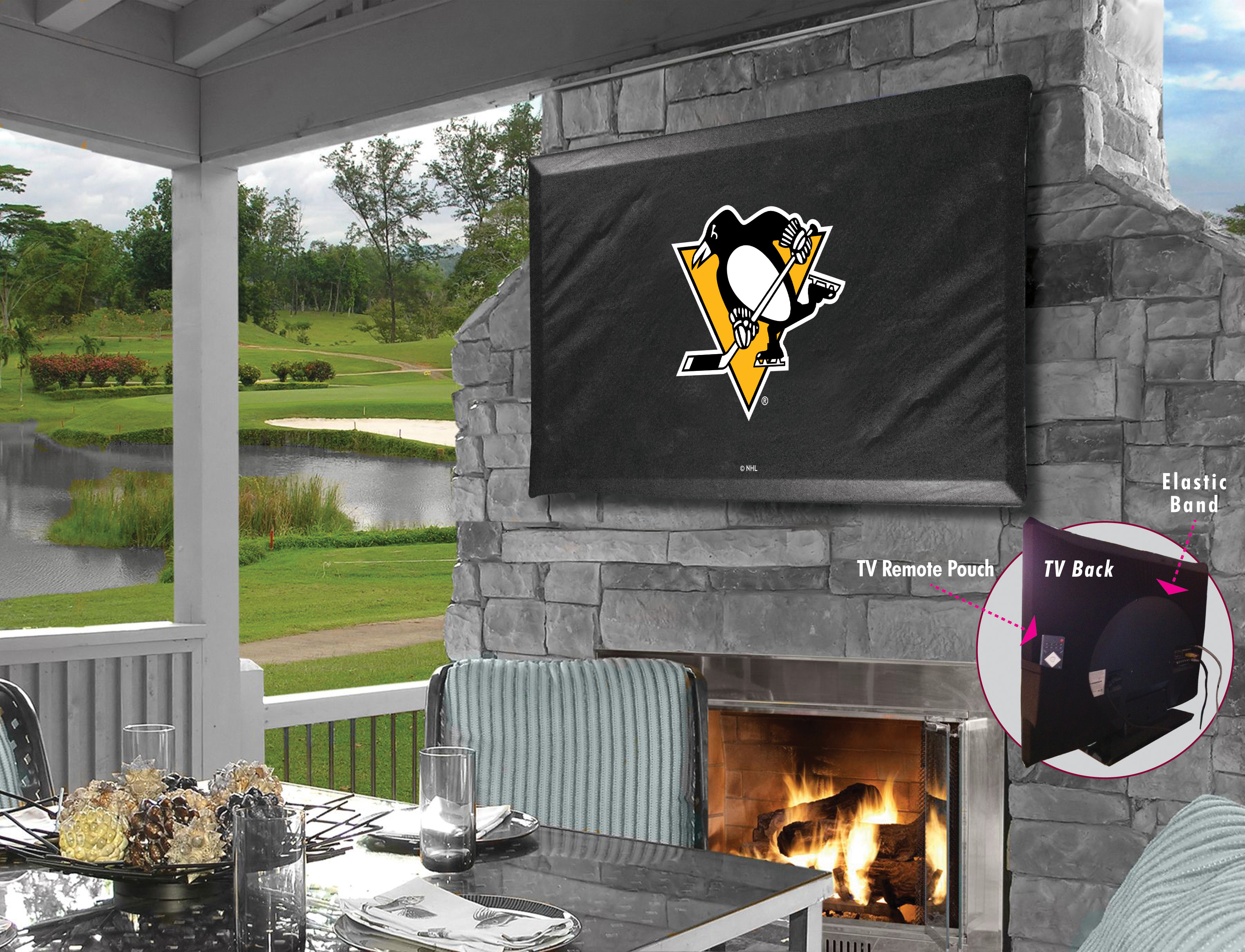 TV50PitPen Pittsburgh Penguins Vinyl TV Cover, Black