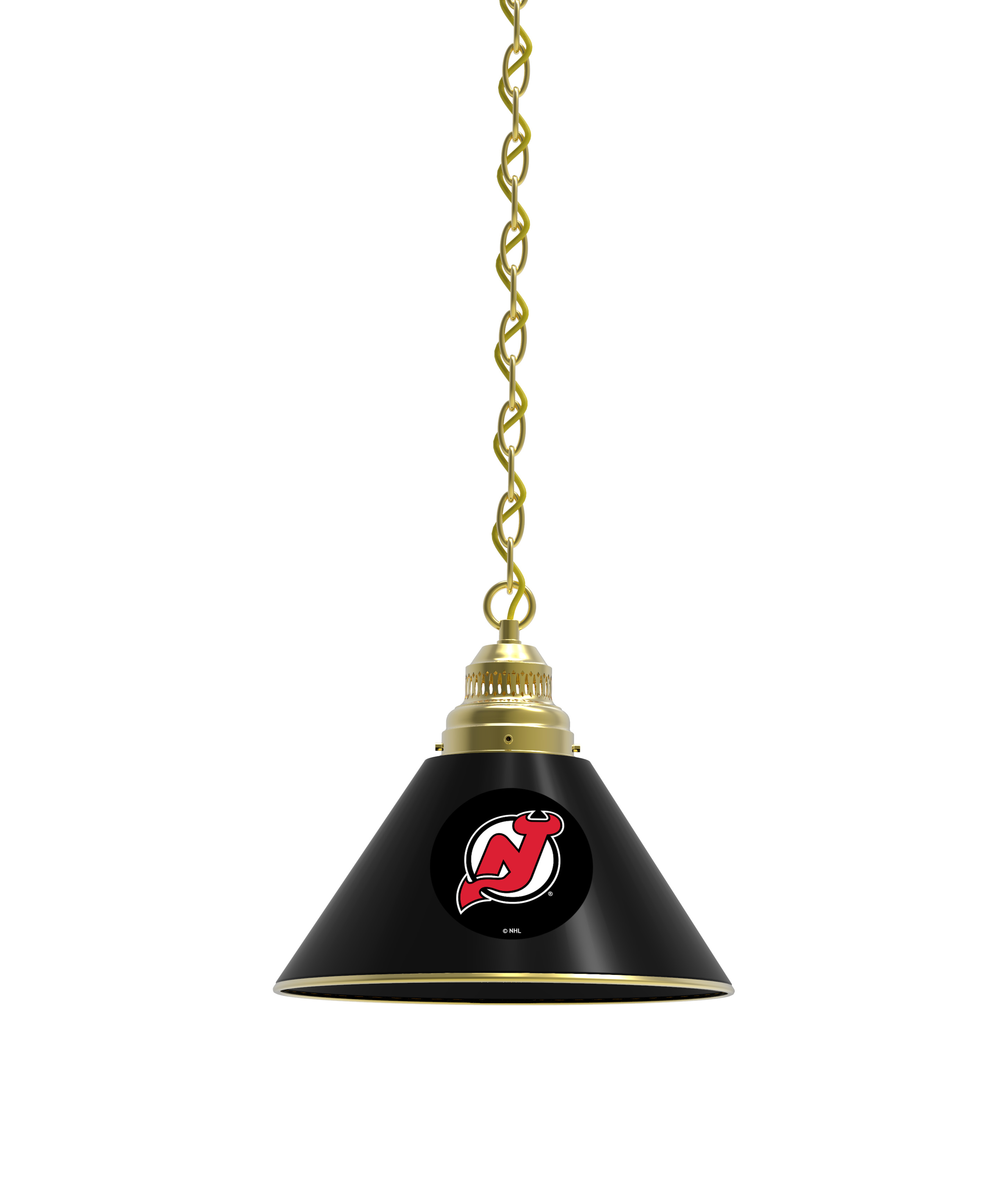 BL1BRNJDevl NHL New Jersey Devils Single Shade Pendant Light - Brass