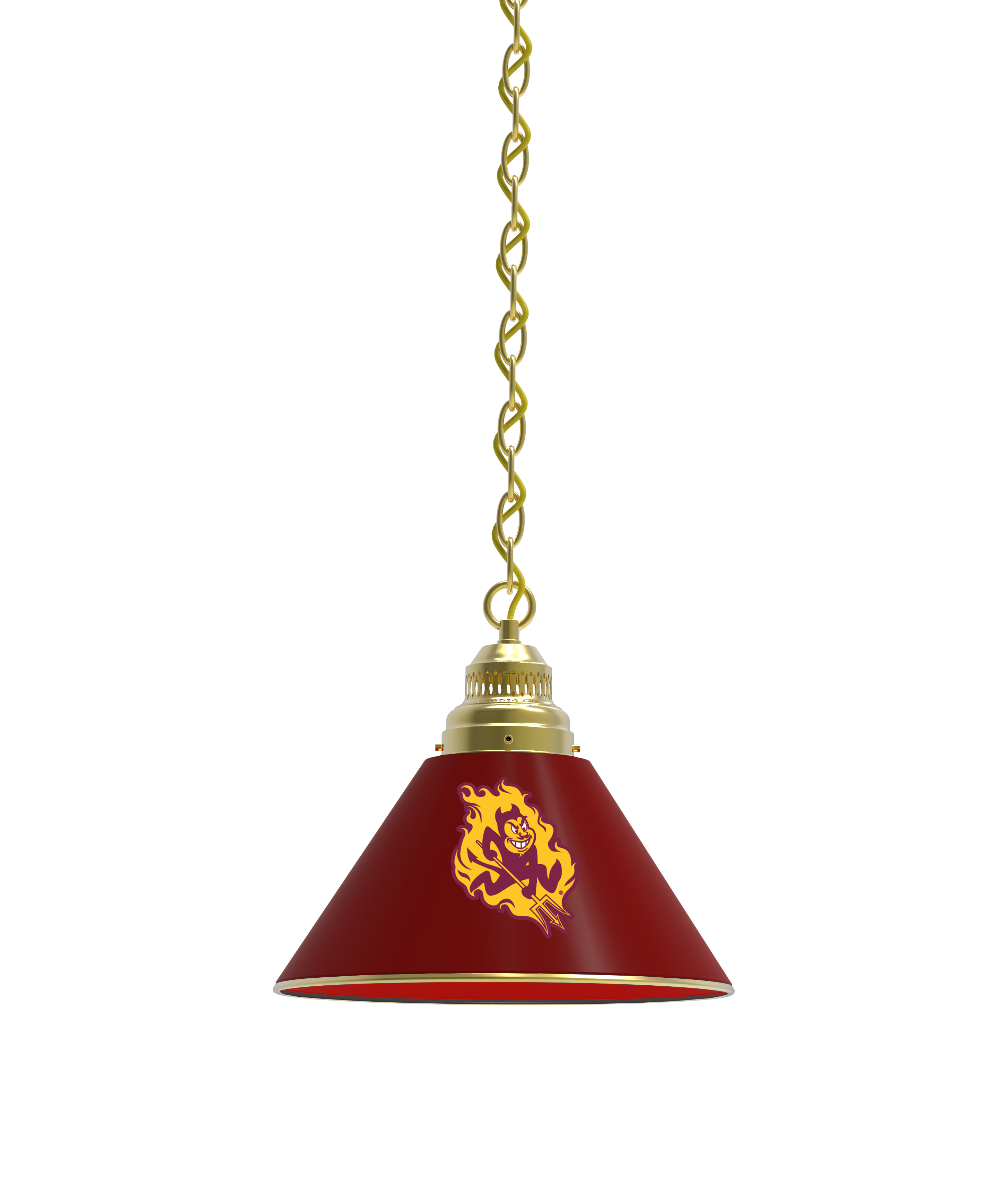 BL1BRArizSt-S NCAA Arizona State University Single Shade Pendant Light with Sparky Logo - Brass