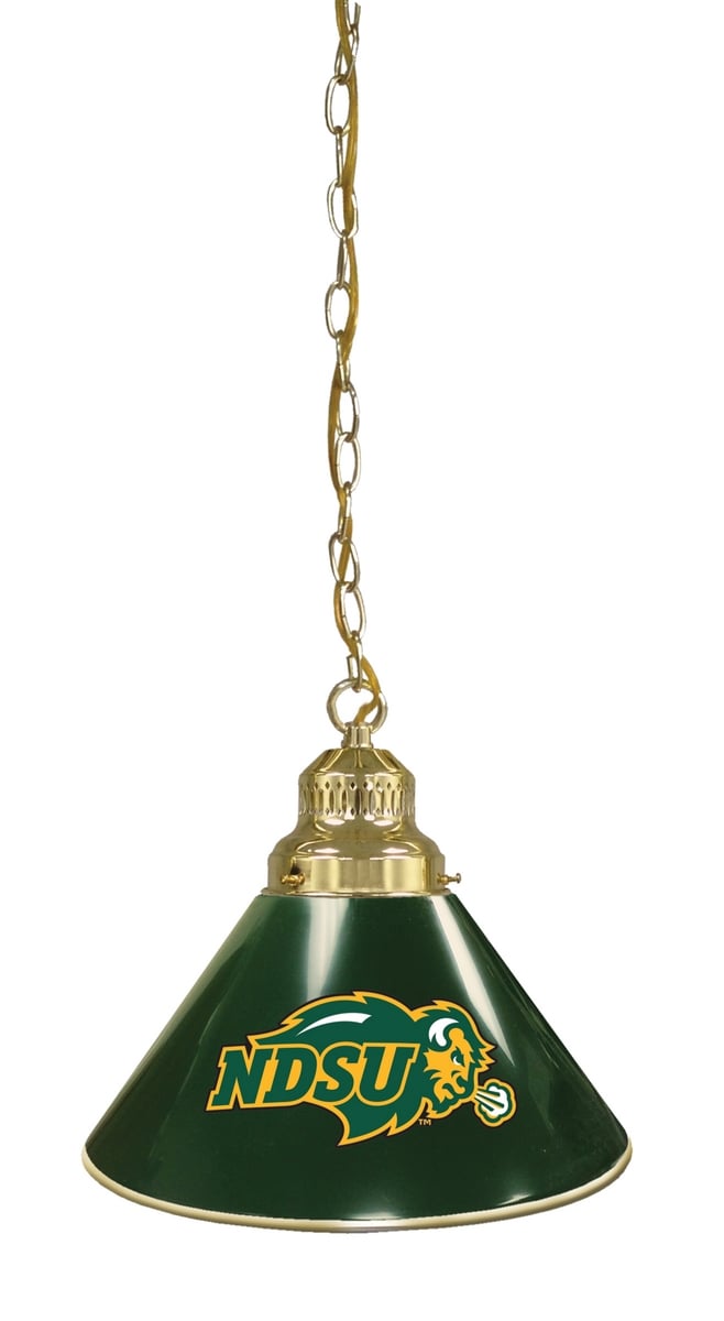 BL1BRNDakSt-G NCAA North Dakota State University Single Shade Pendant Light with Green Shades - Brass