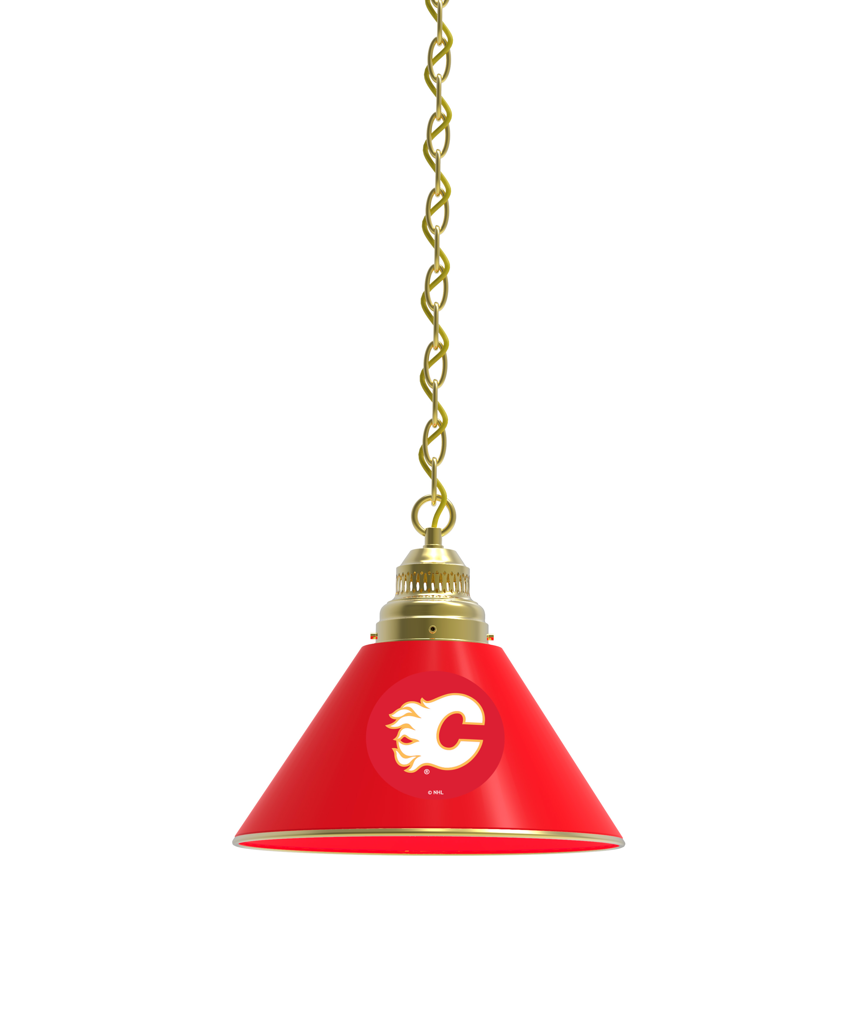 BL1BRCalFla NHL Calgary Flames Single Shade Pendant Light - Brass