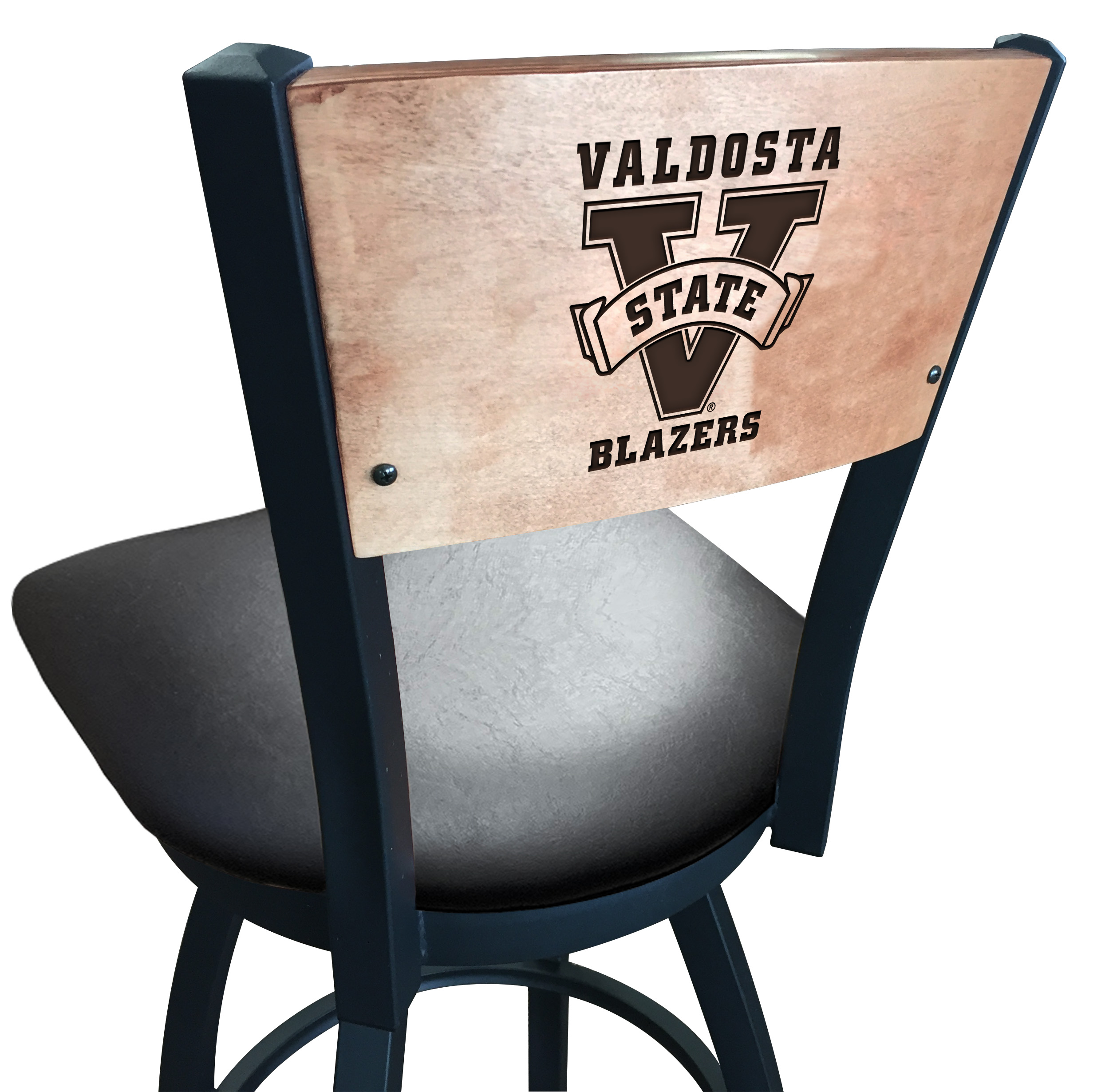 Picture of Holland Bar Stool L03825BWMedMplAValdStBlkVinyl 25 in. L038 - Black Wrinkle Valdosta State Swivel Bar Stool with Laser Engraved Back