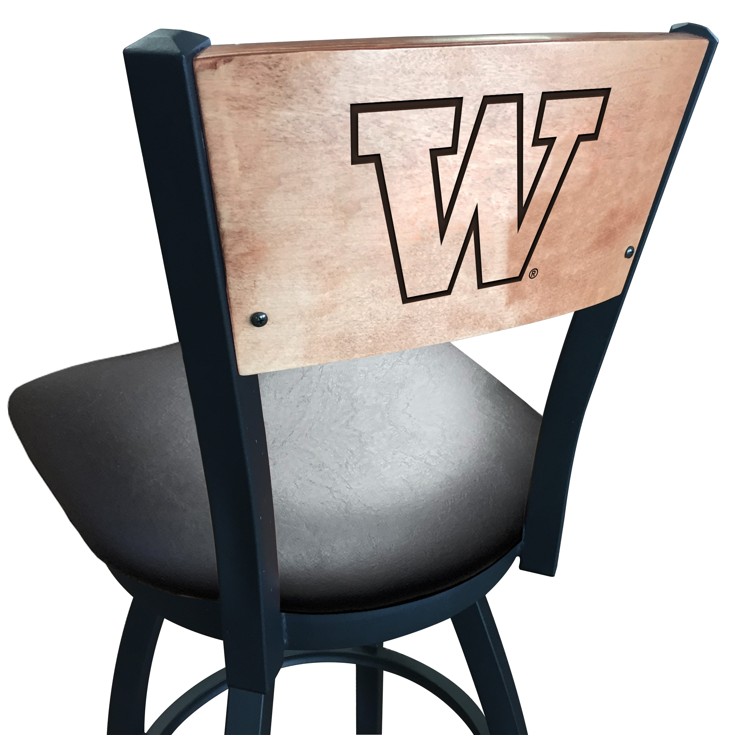 Picture of Holland Bar Stool L03825BWMedMplAWashUnBlkVinyl 25 in. L038 - Black Wrinkle Washington Swivel Bar Stool with Laser Engraved Back