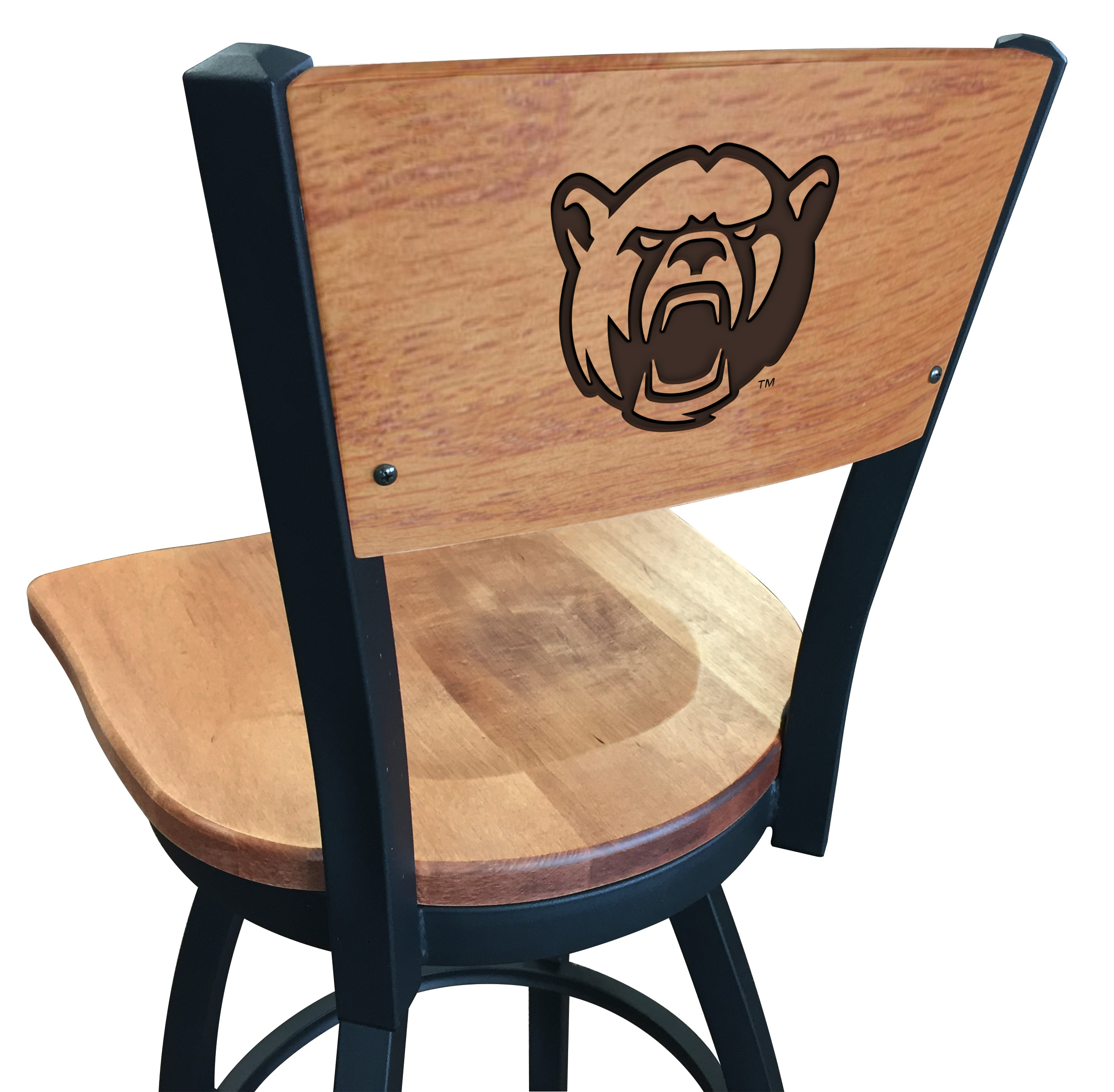 Picture of Holland Bar Stool L03830BWMedMplABaylorMedMpl 30 in. L038 - Black Wrinkle Baylor Swivel Bar Stool with Laser Engraved Back