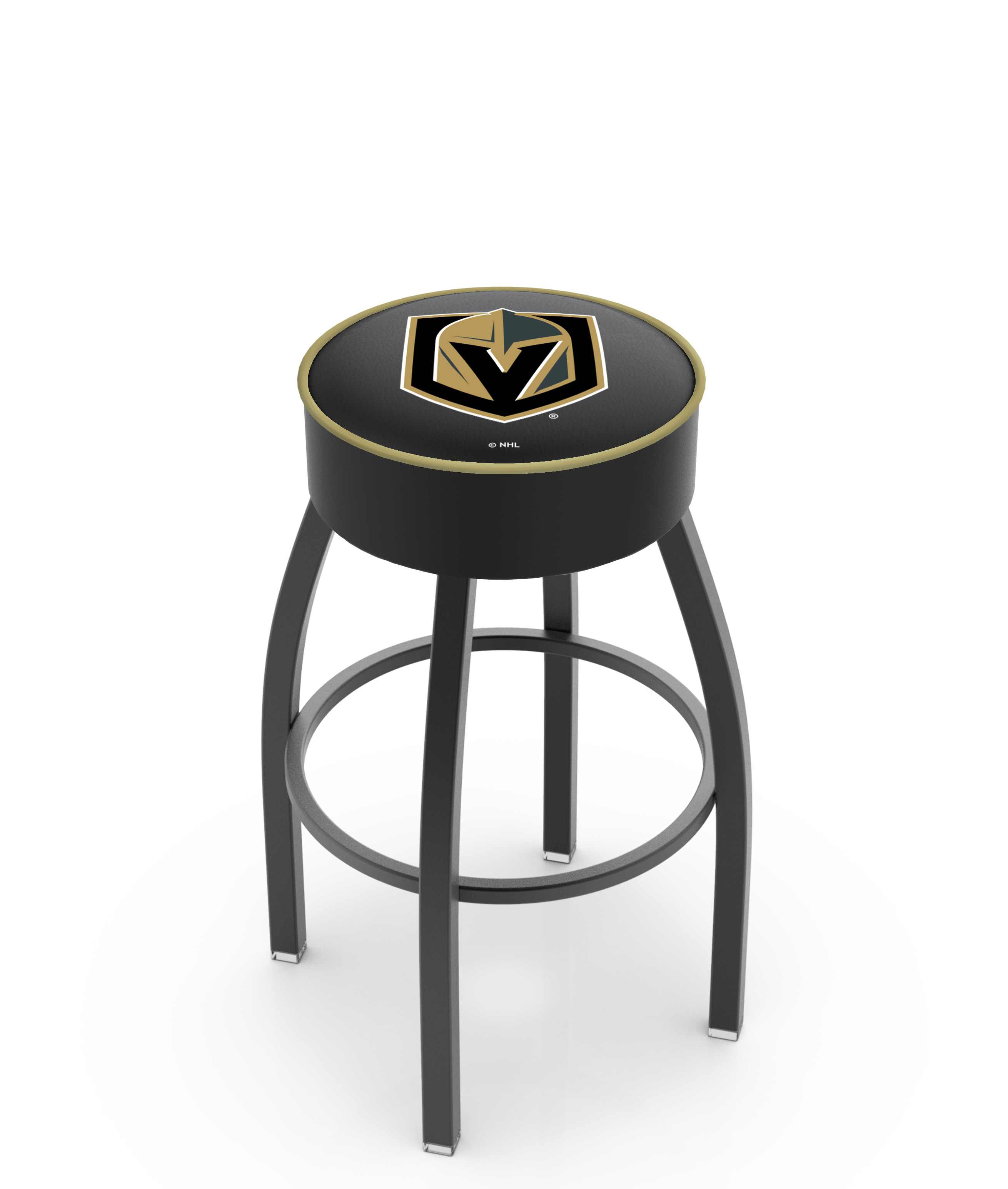L8B125LVGdKn 25 in. L8B1 - 4 in. Vegas Golden Knights Cushion Seat with Black Wrinkle Base Swivel Bar Stool