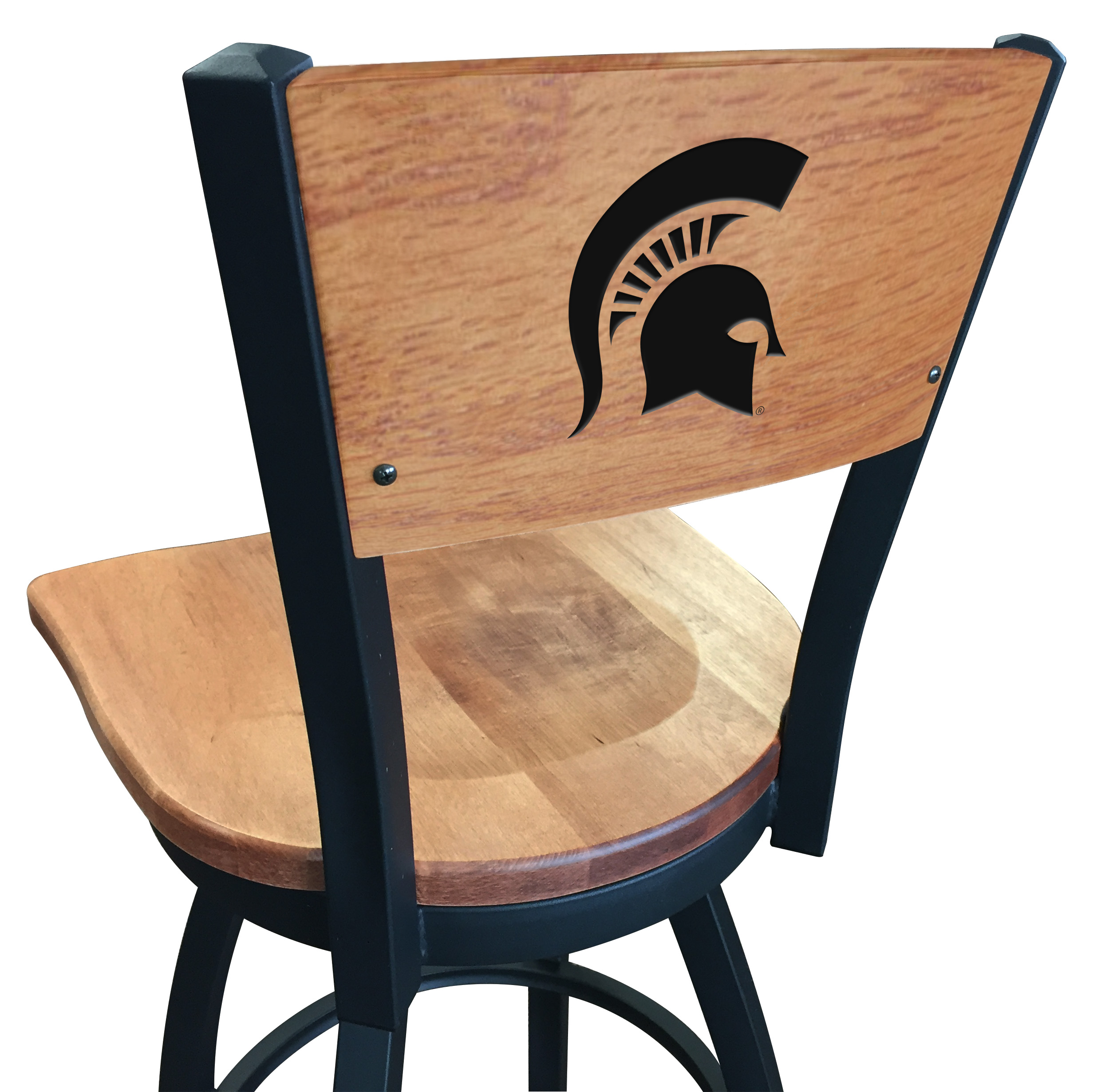 Picture of Holland Bar Stool L03830BWMedMplAMichStMedMpl 30 in. L038 - Black Wrinkle Michigan State Swivel Bar Stool with Laser Engraved Back
