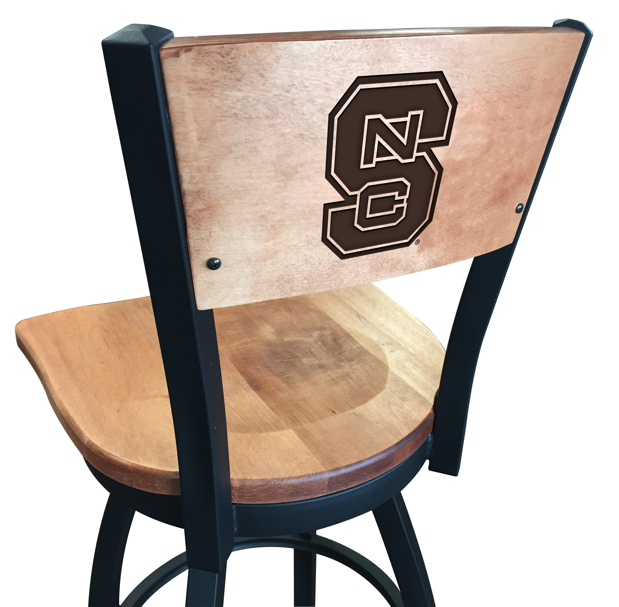Picture of Holland Bar Stool L03830BWMedMplANCarStMedMpl 30 in. L038 - Black Wrinkle North Carolina State Swivel Bar Stool with Laser Engraved Back