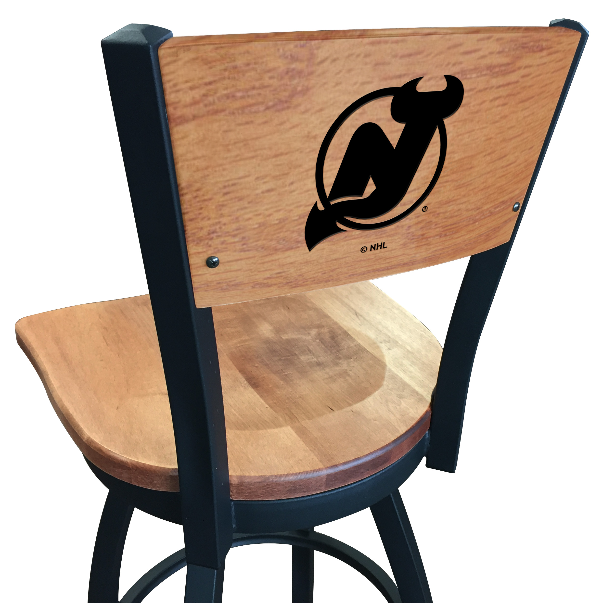 L03830BWMedMplANJDevlMedMpl 30 in. L038 - Black Wrinkle New Jersey Devils Swivel Bar Stool with Laser Engraved Back