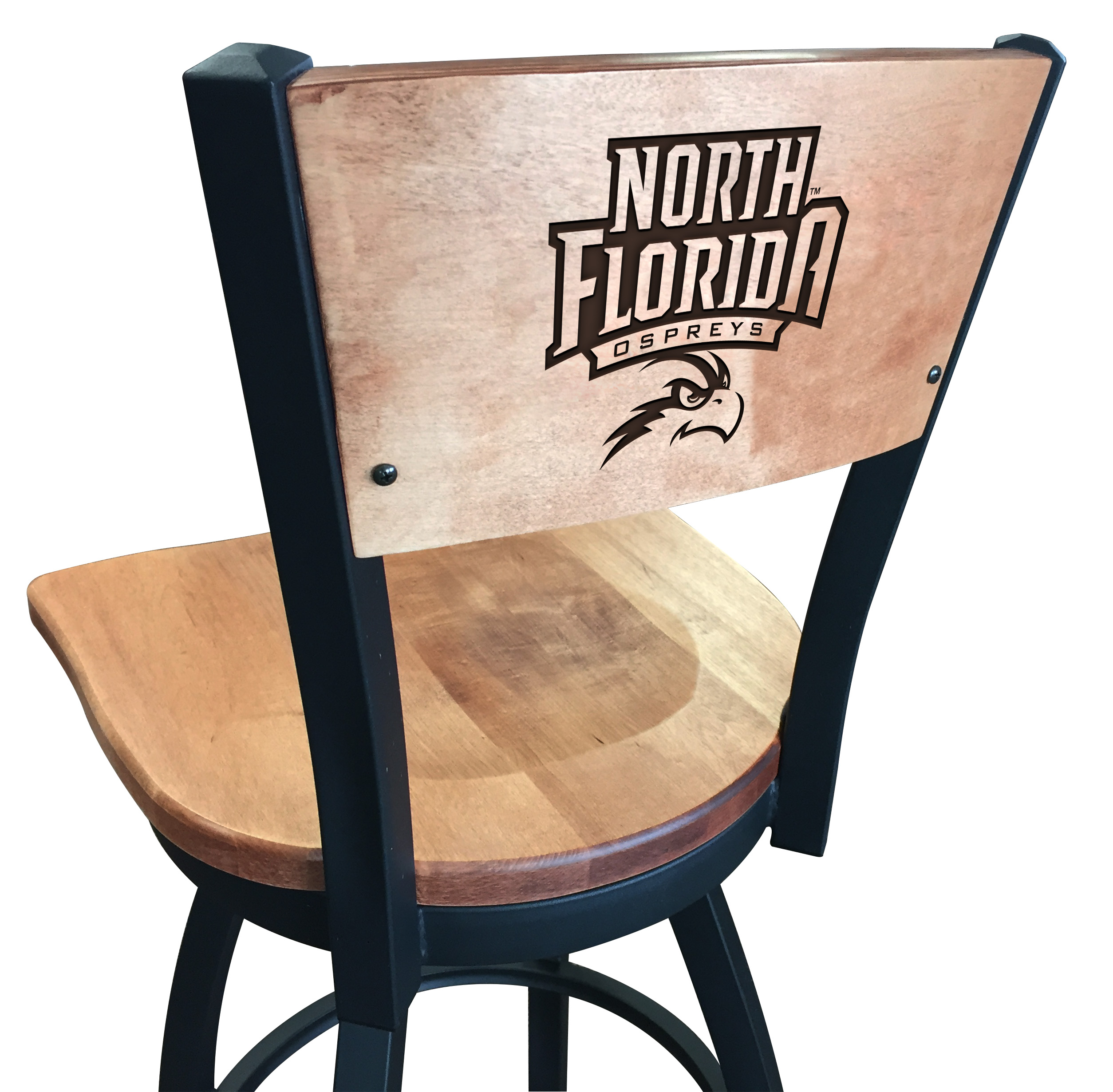 Picture of Holland Bar Stool L03830BWMedMplANorFlaMedMpl 30 in. L038 - Black Wrinkle North Florida Swivel Bar Stool with Laser Engraved Back