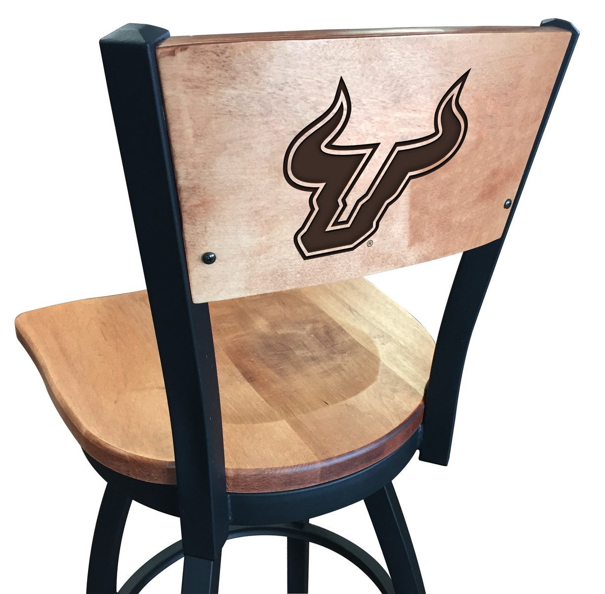 Picture of Holland Bar Stool L03830BWMedMplASouFlaMedMpl 30 in. L038 - Black Wrinkle South Florida Swivel Bar Stool with Laser Engraved Back