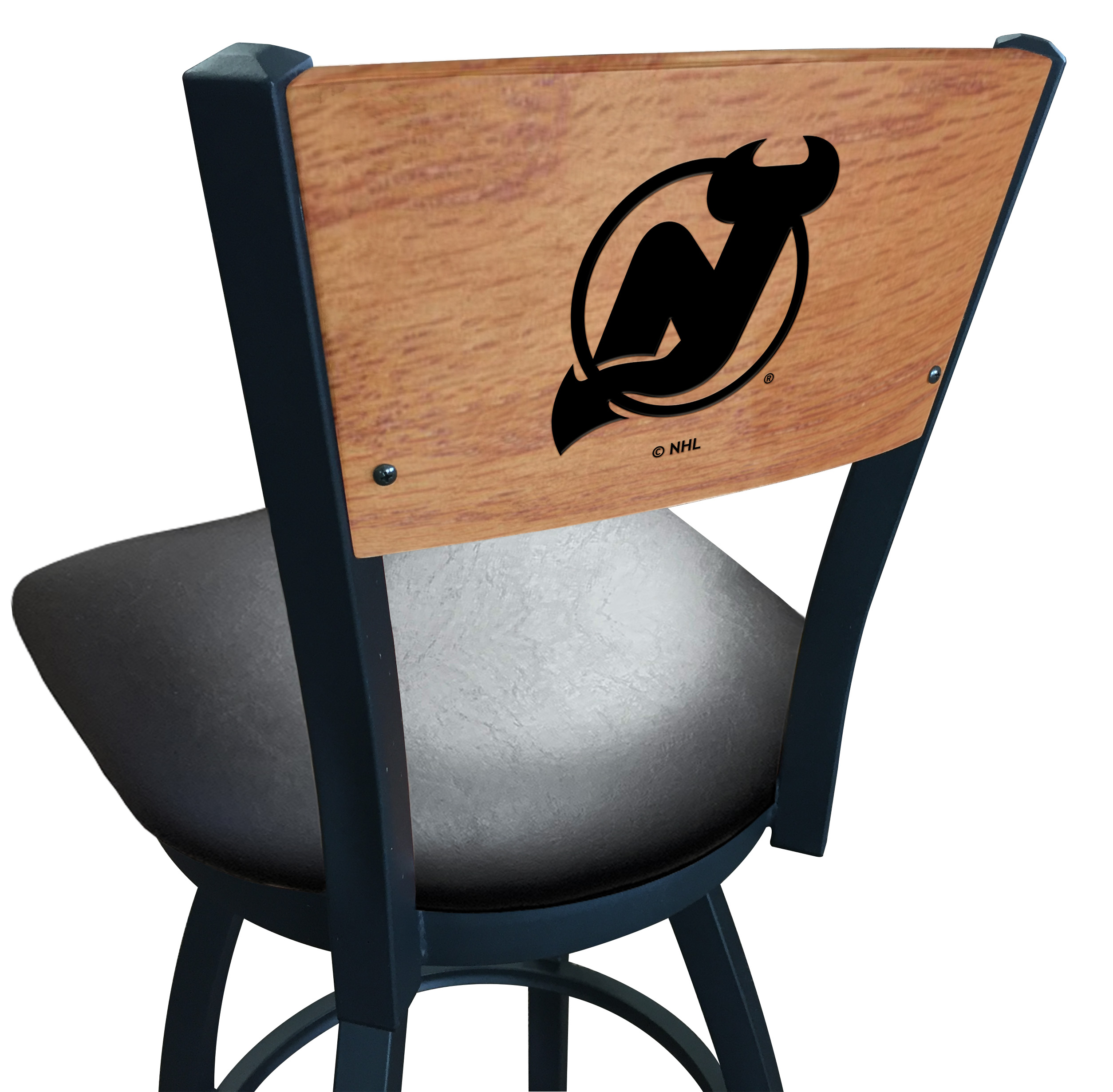L03836BWMedMplANJDevlBlkVinyl 36 in. L038 - Black Wrinkle New Jersey Devils Swivel Bar Stool with Laser Engraved Back