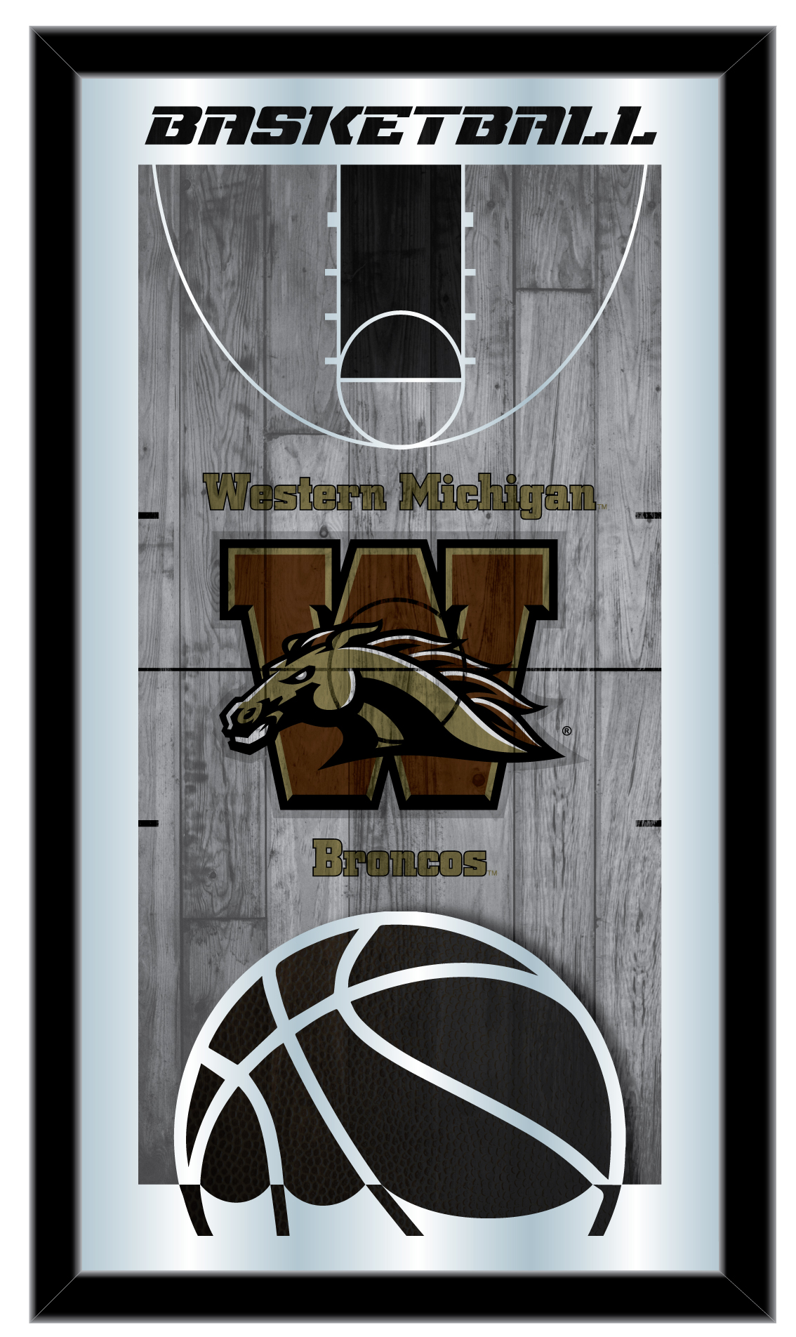 MBsktWestMI Western Michigan 15 x 26 in. Basketball Mirror
