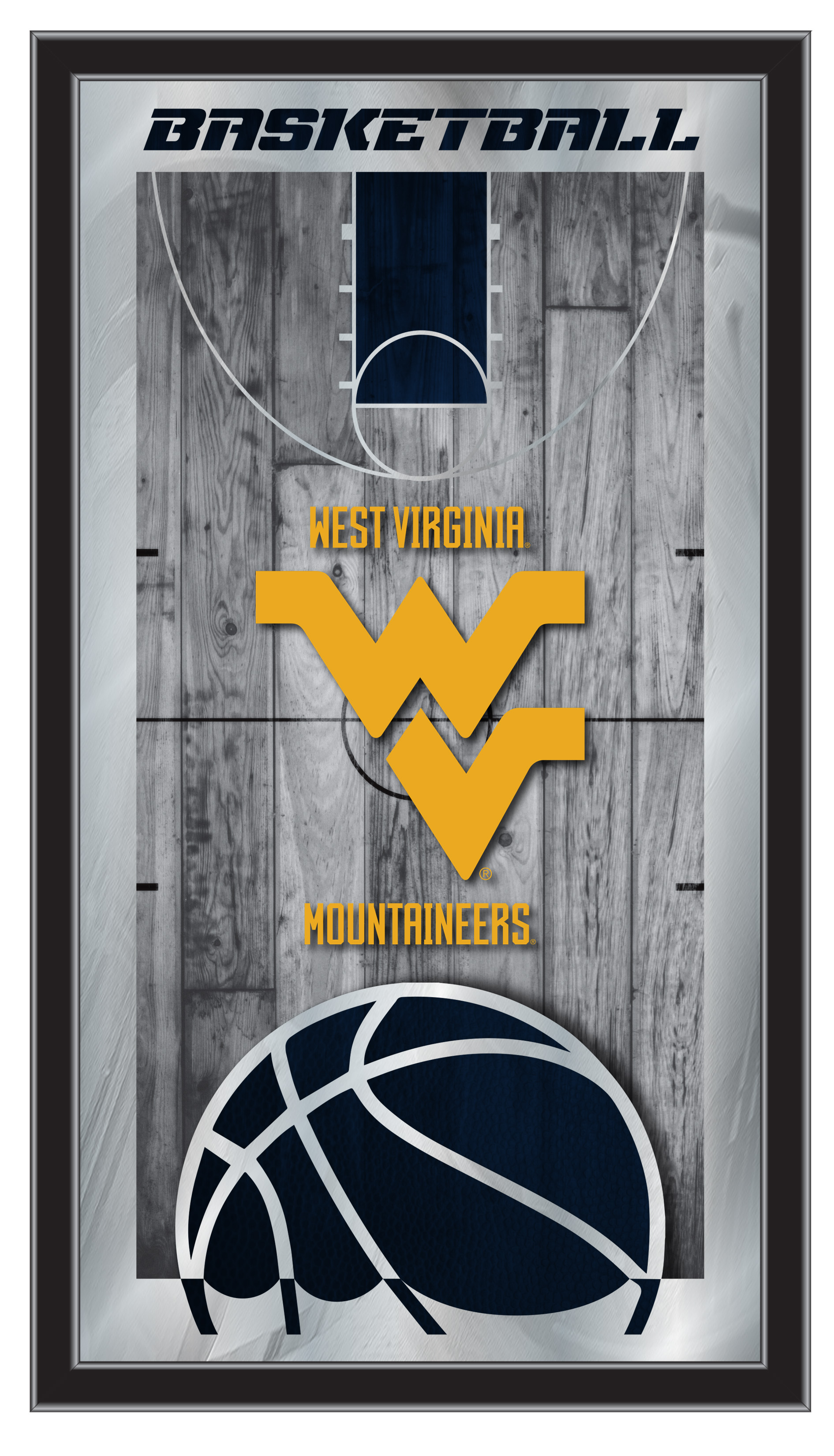 MBsktWestVA West Virginia 15 x 26 in. Basketball Mirror