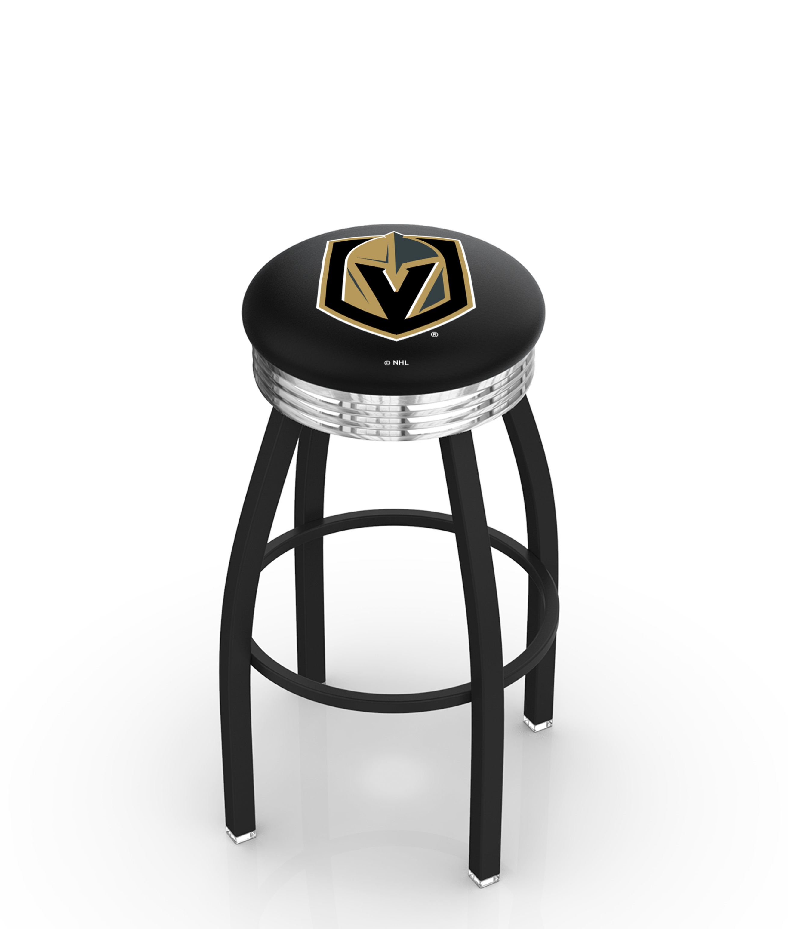 L8B3C25LVGdKn 25 in. L8B3C - Black Wrinkle Vegas Golden Knights Swivel Bar Stool with Chrome 2.5 in. Ribbed Accent Ring