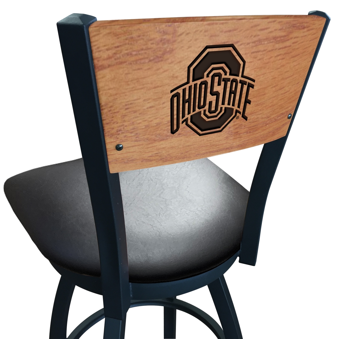 Picture of Holland Bar Stool L03825BWMedMplAOhioStBlkVinyl 25 in. L038 - Black Wrinkle Ohio State Swivel Bar Stool with Laser Engraved Back
