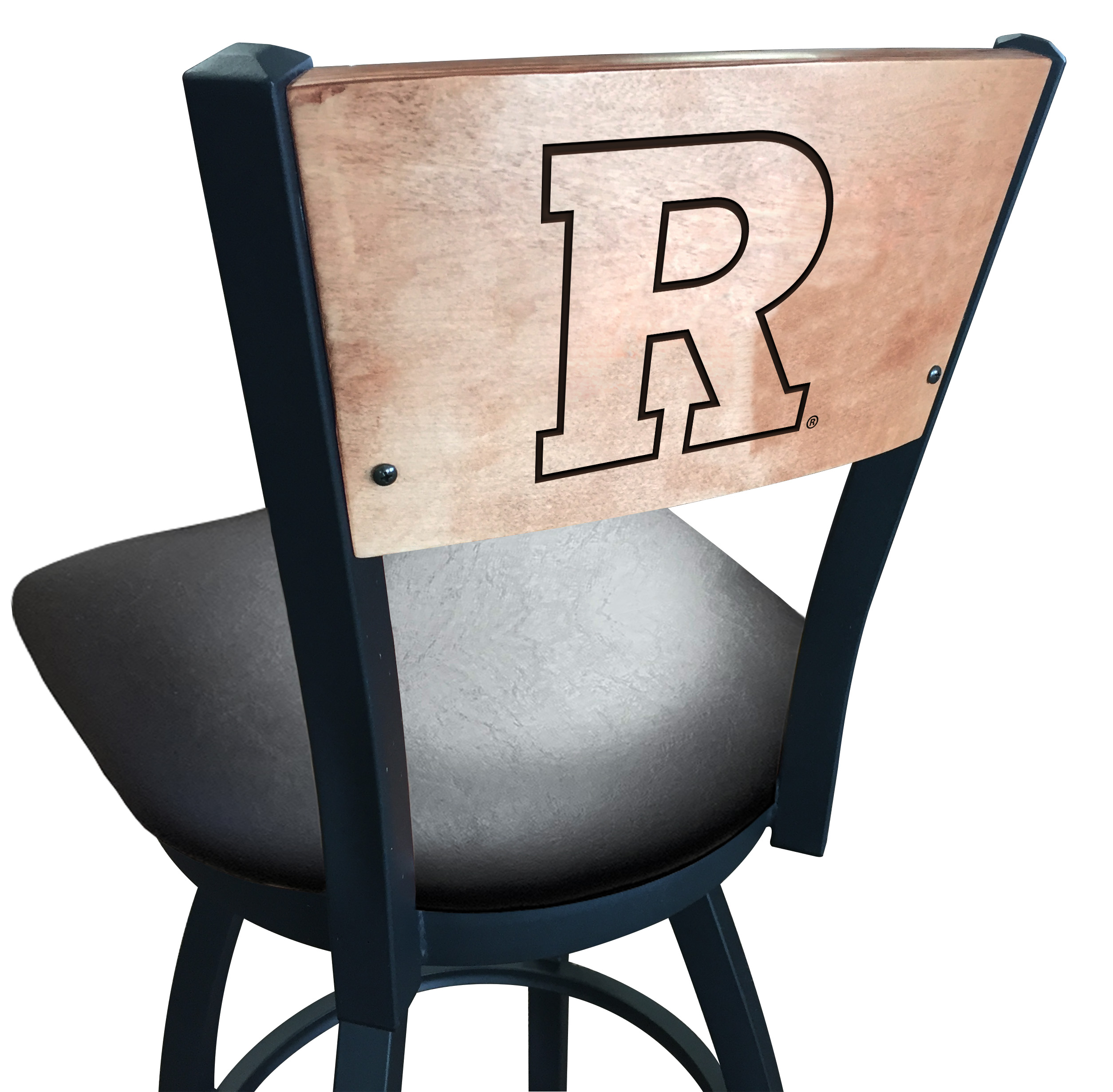 Picture of Holland Bar Stool L03825BWMedMplARutgerBlkVinyl 25 in. L038 - Black Wrinkle Rutgers Swivel Bar Stool with Laser Engraved Back
