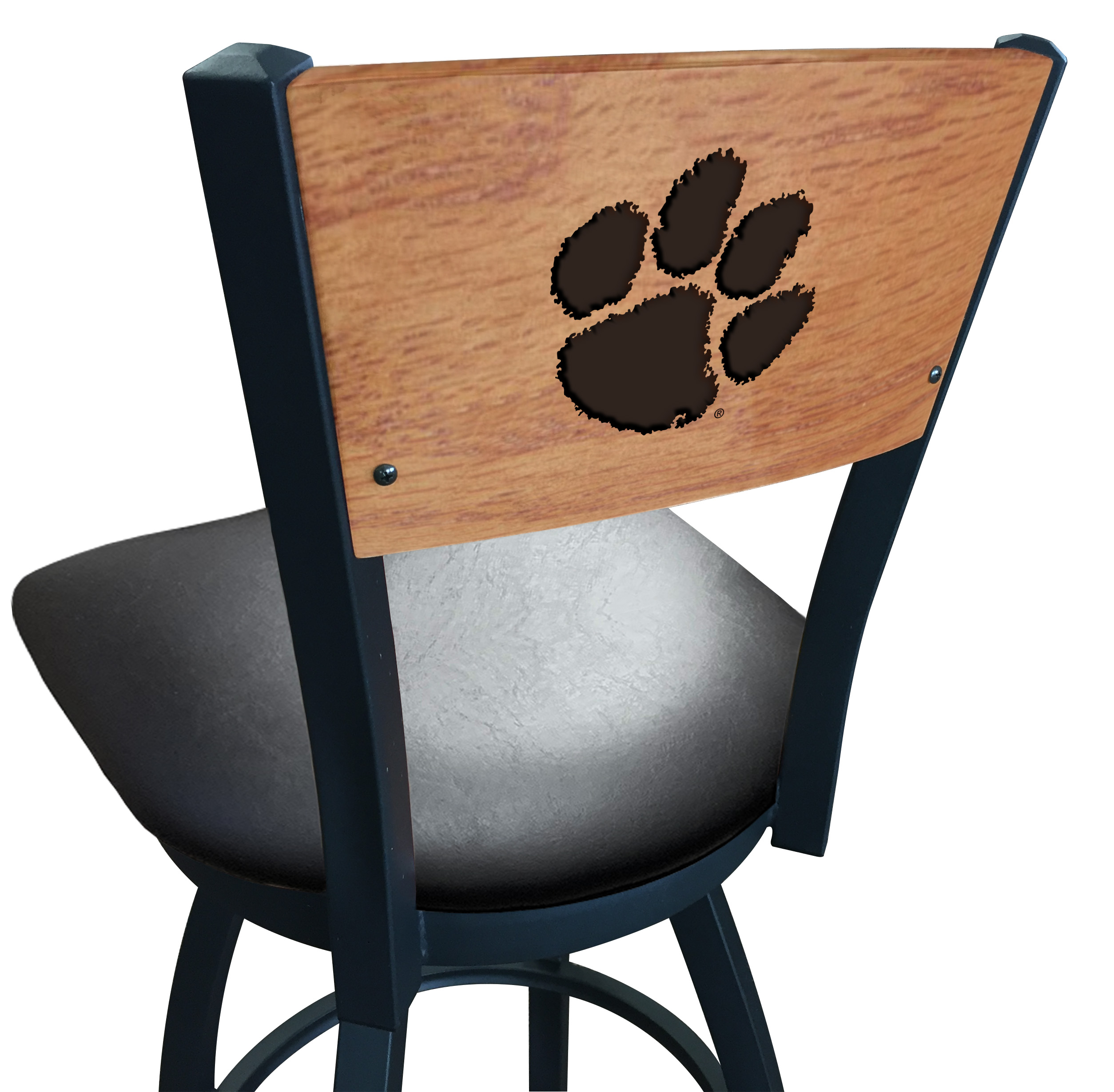 Picture of Holland Bar Stool L03836BWMedMplAClmsonBlkVinyl 36 in. L038 - Black Wrinkle Clemson Swivel Bar Stool with Laser Engraved Back