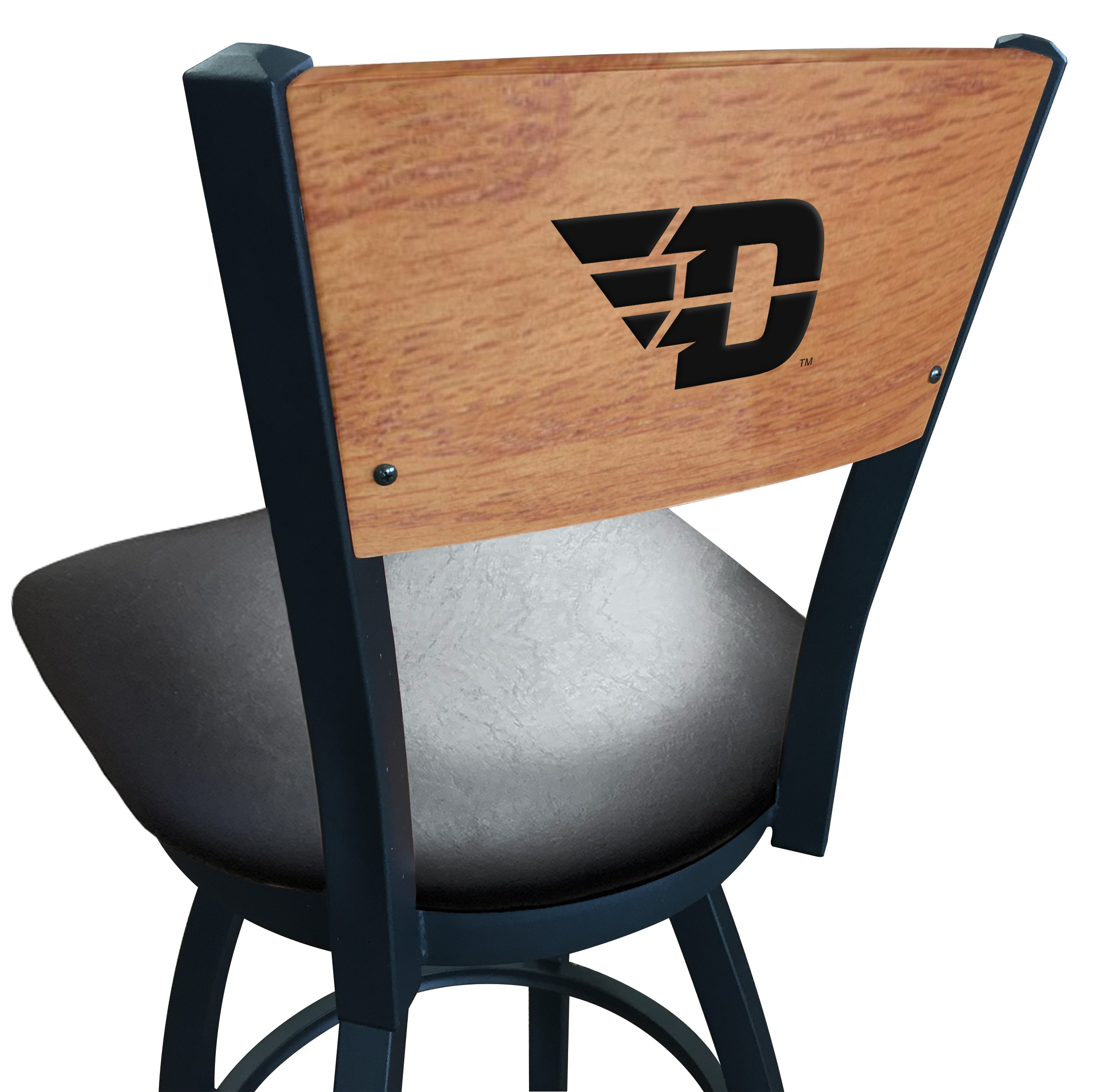 Picture of Holland Bar Stool L03836BWMedMplADytnUnBlkVinyl 36 in. L038 - Black Wrinkle University of Dayton Swivel Bar Stool with Laser Engraved Back